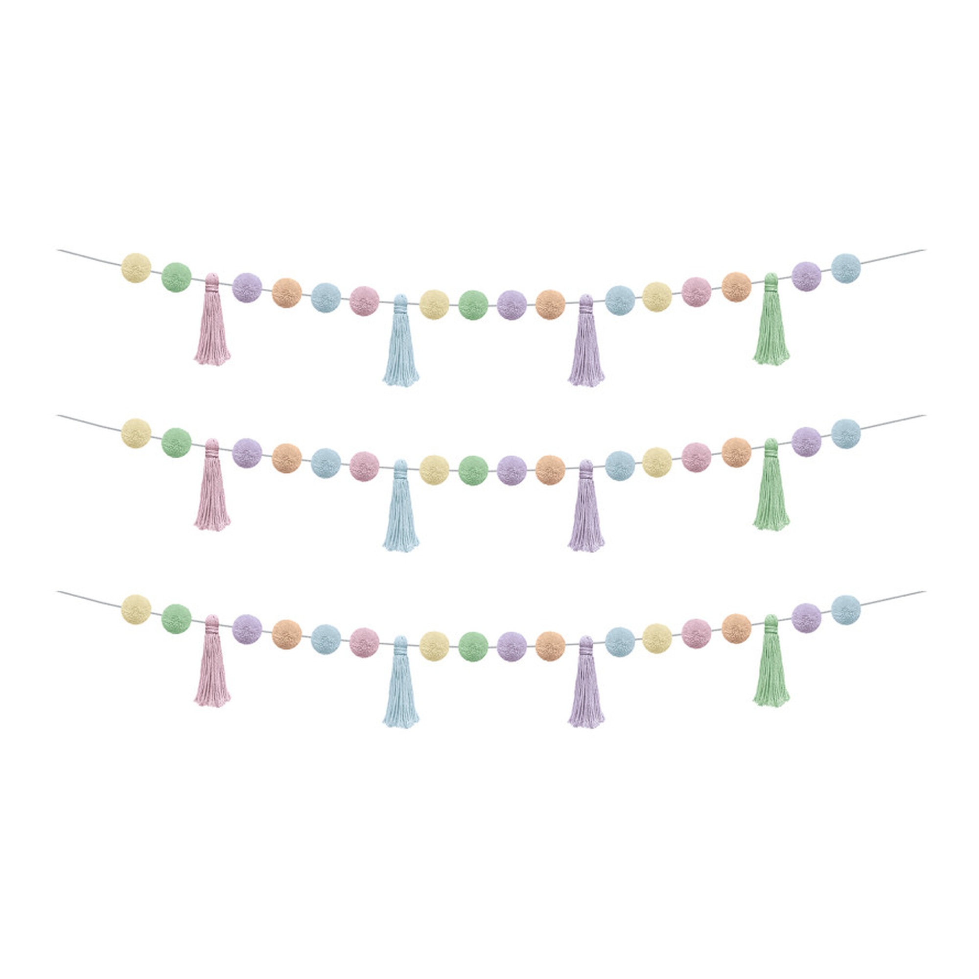 Pastel Pom-Pom and Tassel Garland, 3-Pack