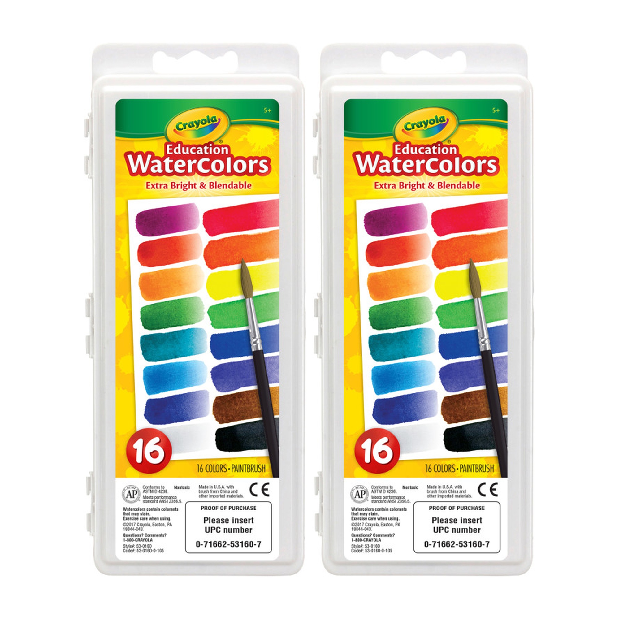 Oval Pan Watercolor Paint Sets, 16 Colors, Pack of 2
