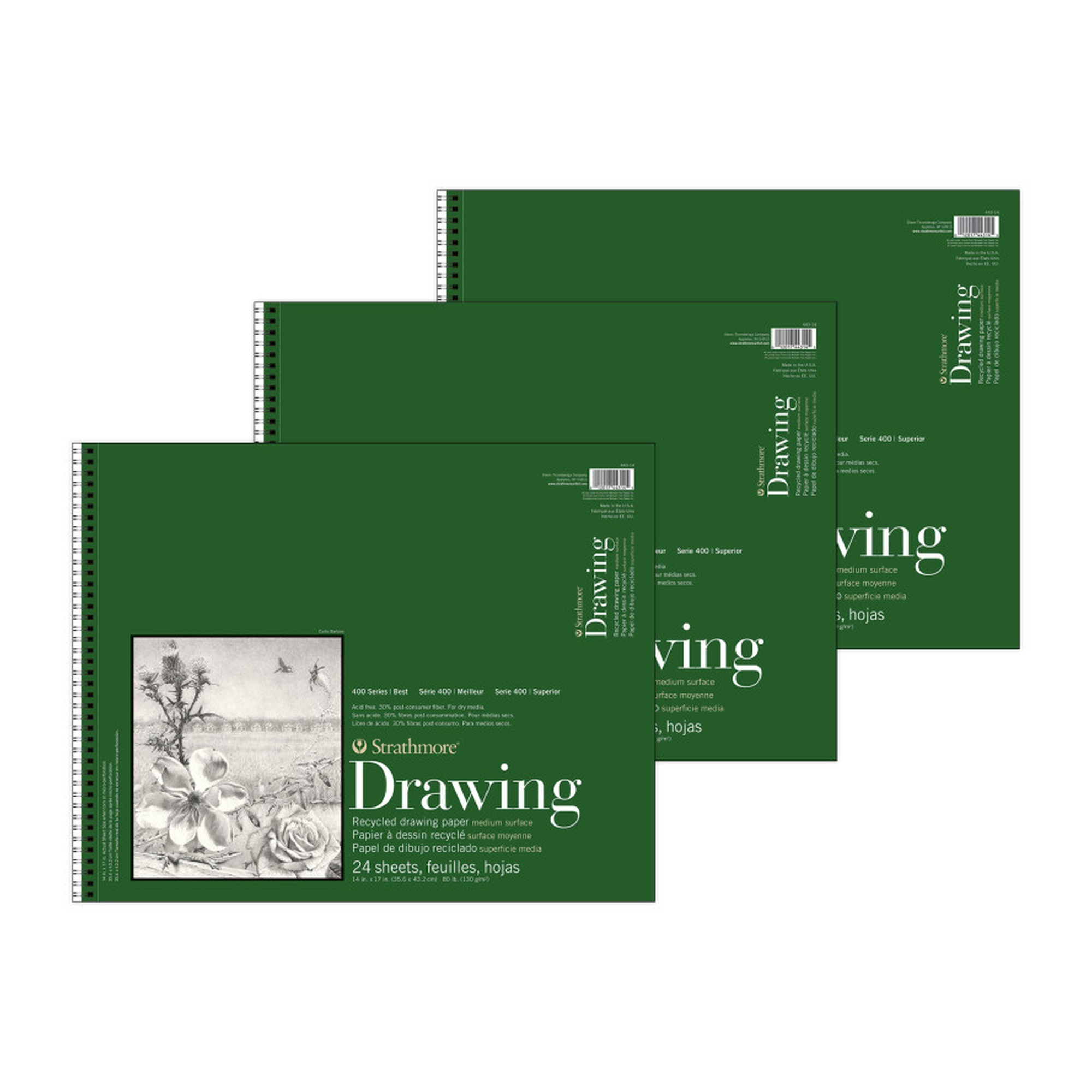 Recycled Top-Wire Drawing Pad, 14 x 17 in., 3-Pack