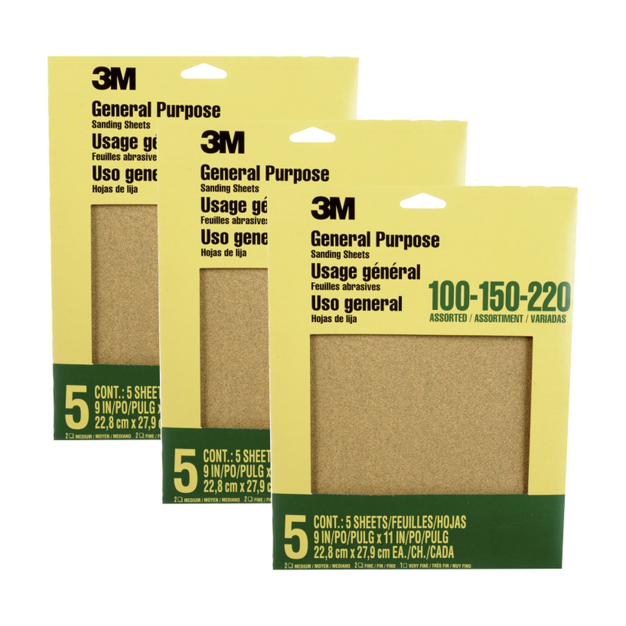 General Purpose Aluminum Oxide Sanding Sheet Assortment, 9 x 11 in., 15 Sheets