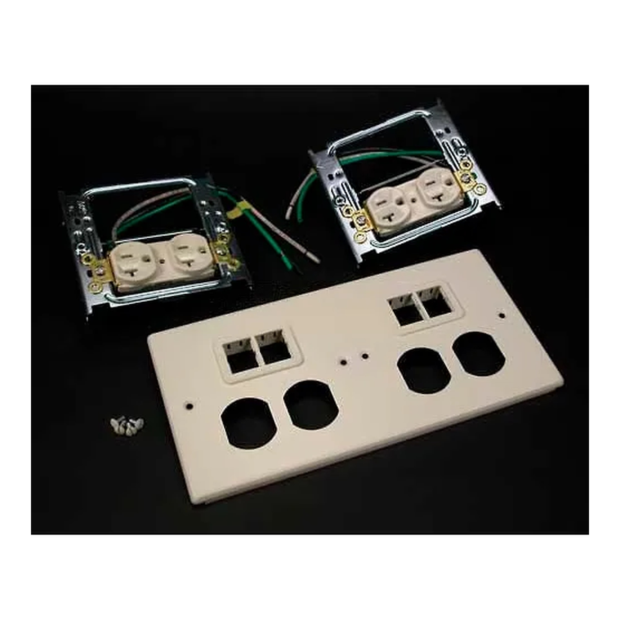 4-Gang Overlapping Raceway Cover with Two Duplex and Two Mini Adapters