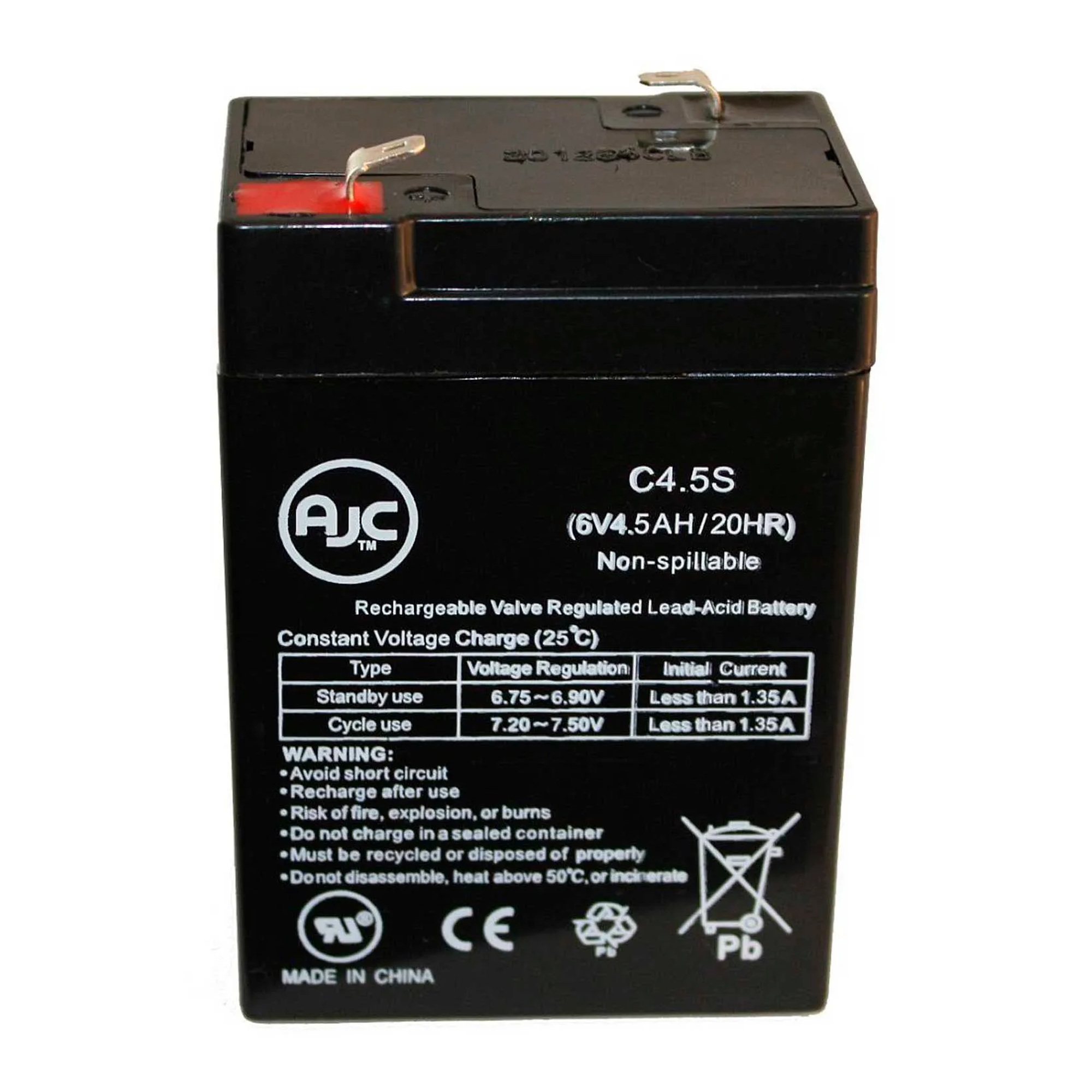 6V 4.5Ah Sealed Lead Acid Alarm Battery - Model AJC-C4.5S-B-0-119158