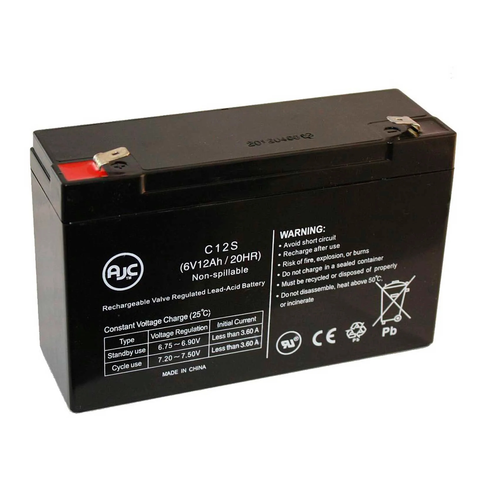 6V 12Ah AGM Alarm System Replacement Battery - Model AJC-C12S-B-0-101220