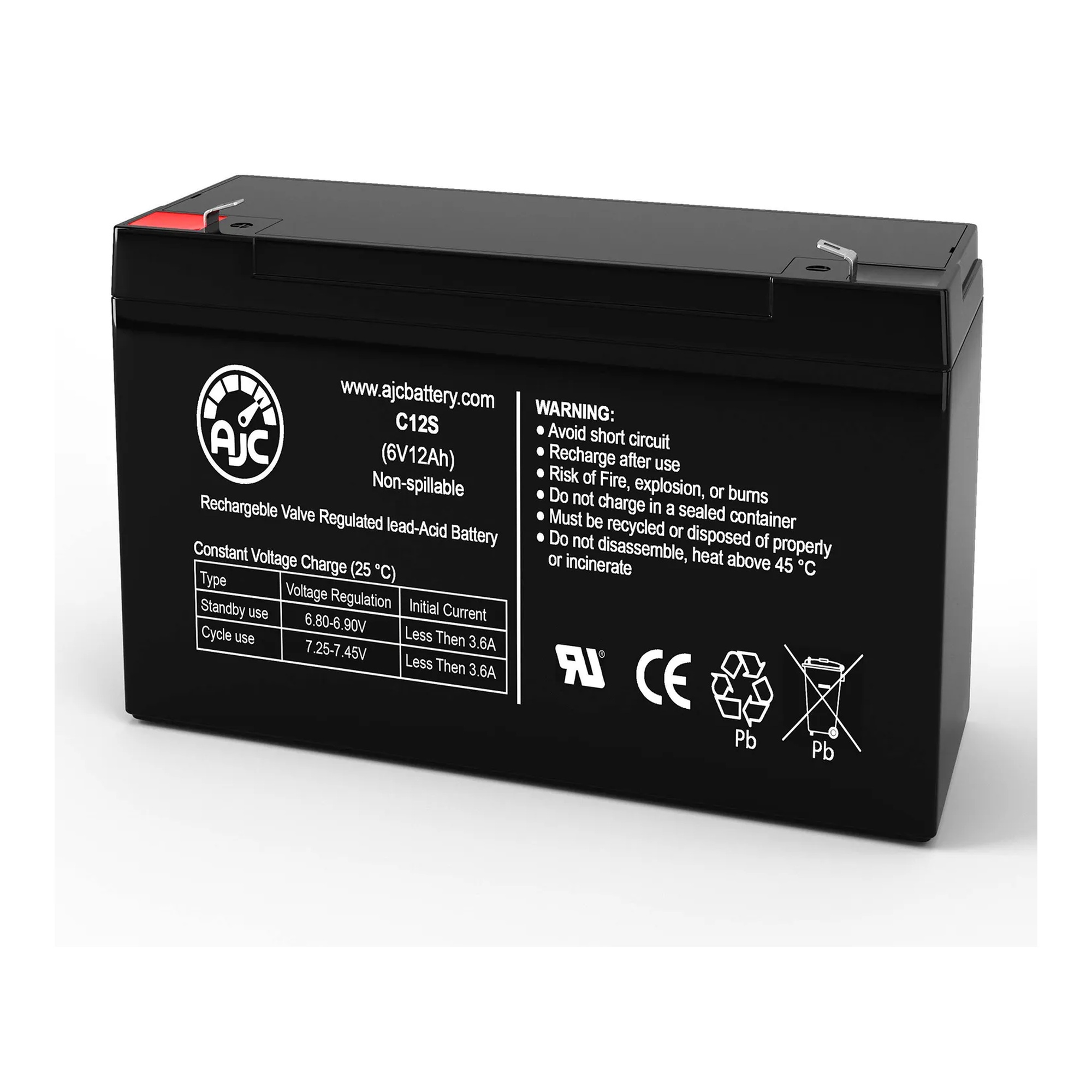 6V 12Ah F1 Alarm System Replacement Battery - Model AJC-C12S-I-0-186012