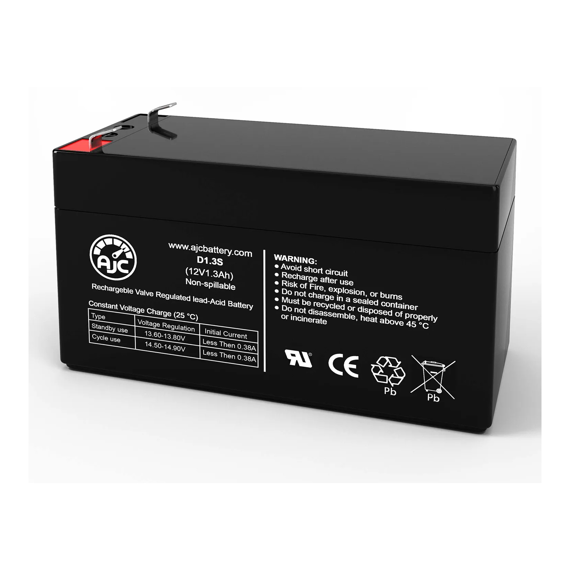 12V 1.3Ah F1 Alarm System Replacement Battery - Model AJC-D1.3S-V-0-186262