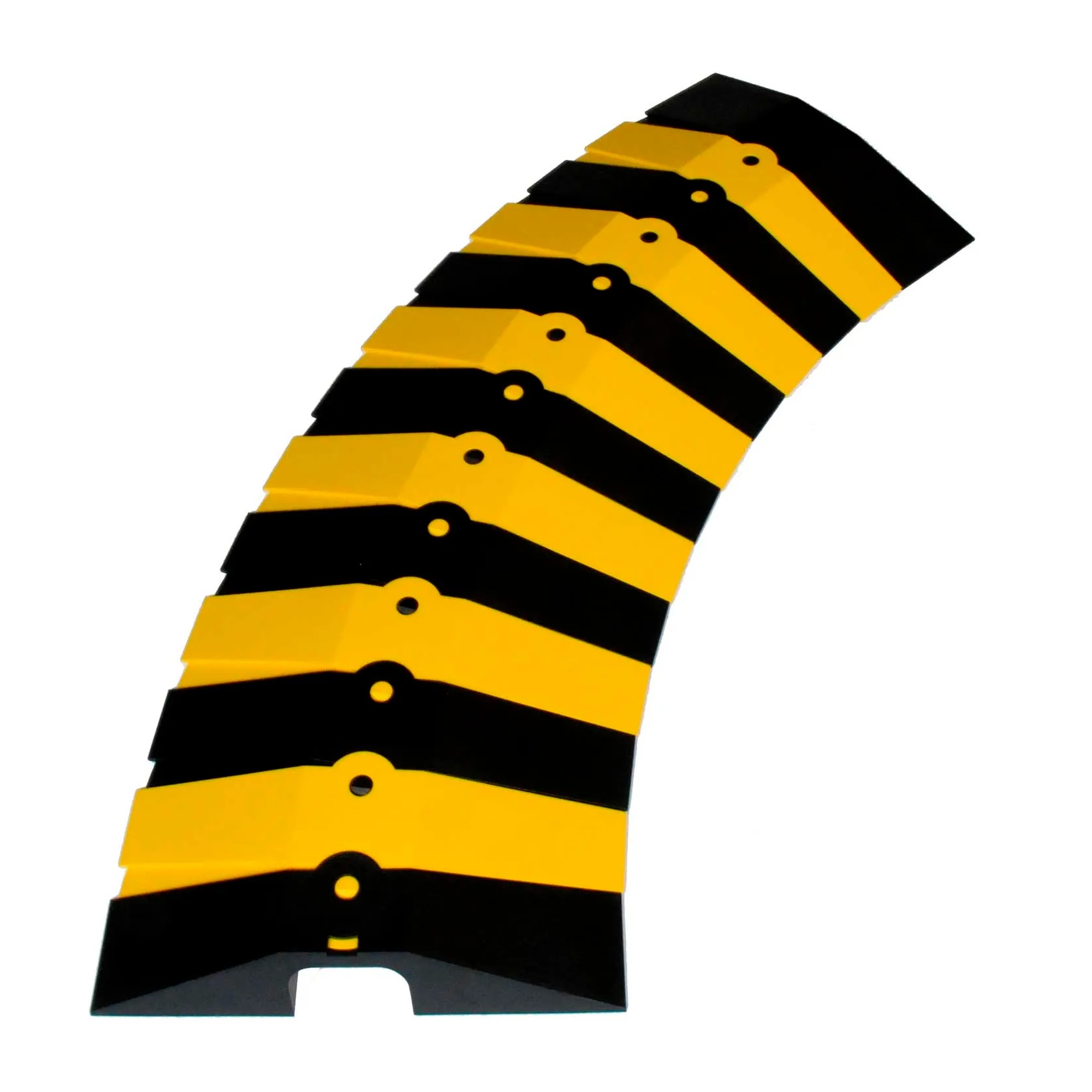 Large black and yellow articulating cable protector for floor cables