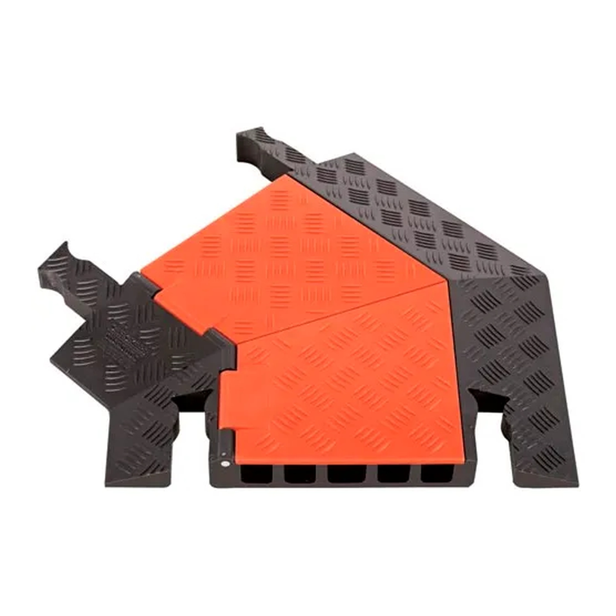 Five-Channel 45 Degree Left Turn Cable Protector, Orange Lid/Black Base