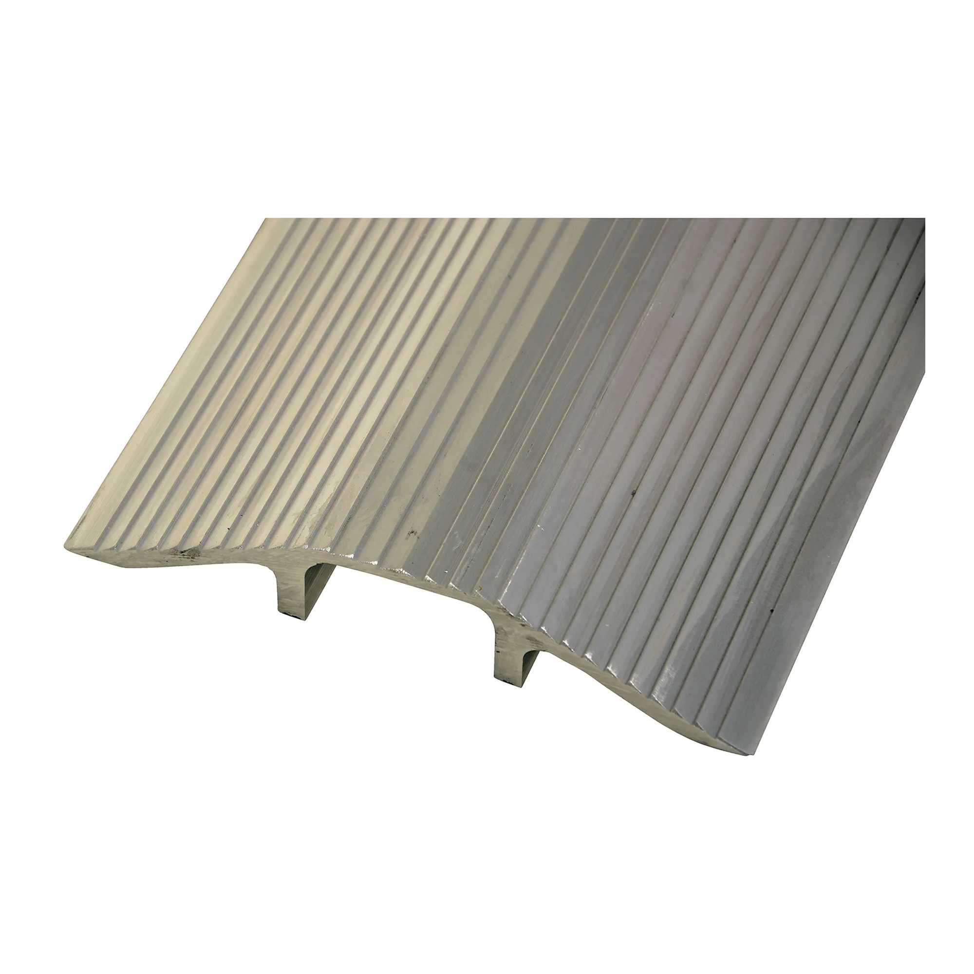 Gray aluminum hose and cable bridge with serrated ramp edges
