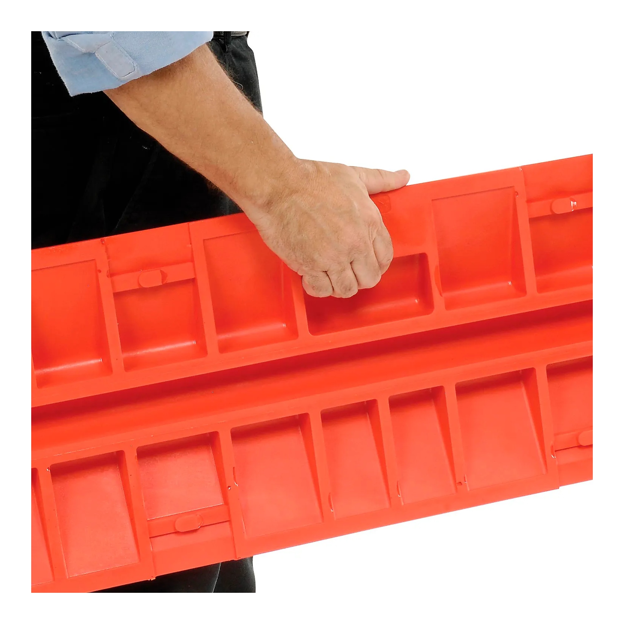 Orange single-channel drop-over cable guard with diamond-plate surface