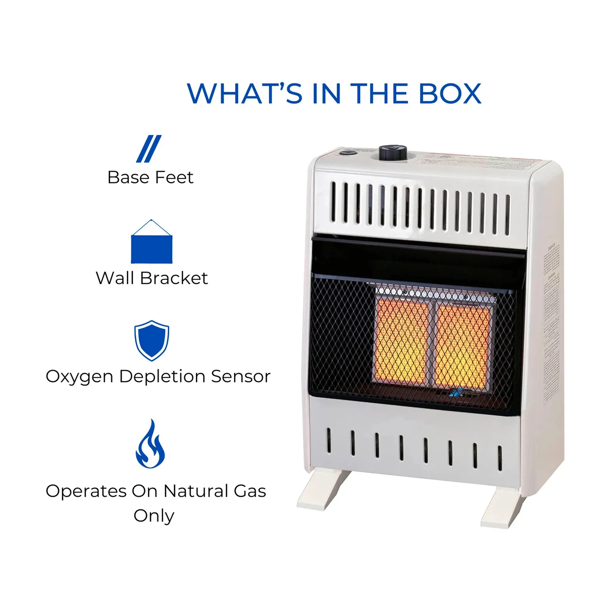 White natural gas ventless infrared heater with manual control
