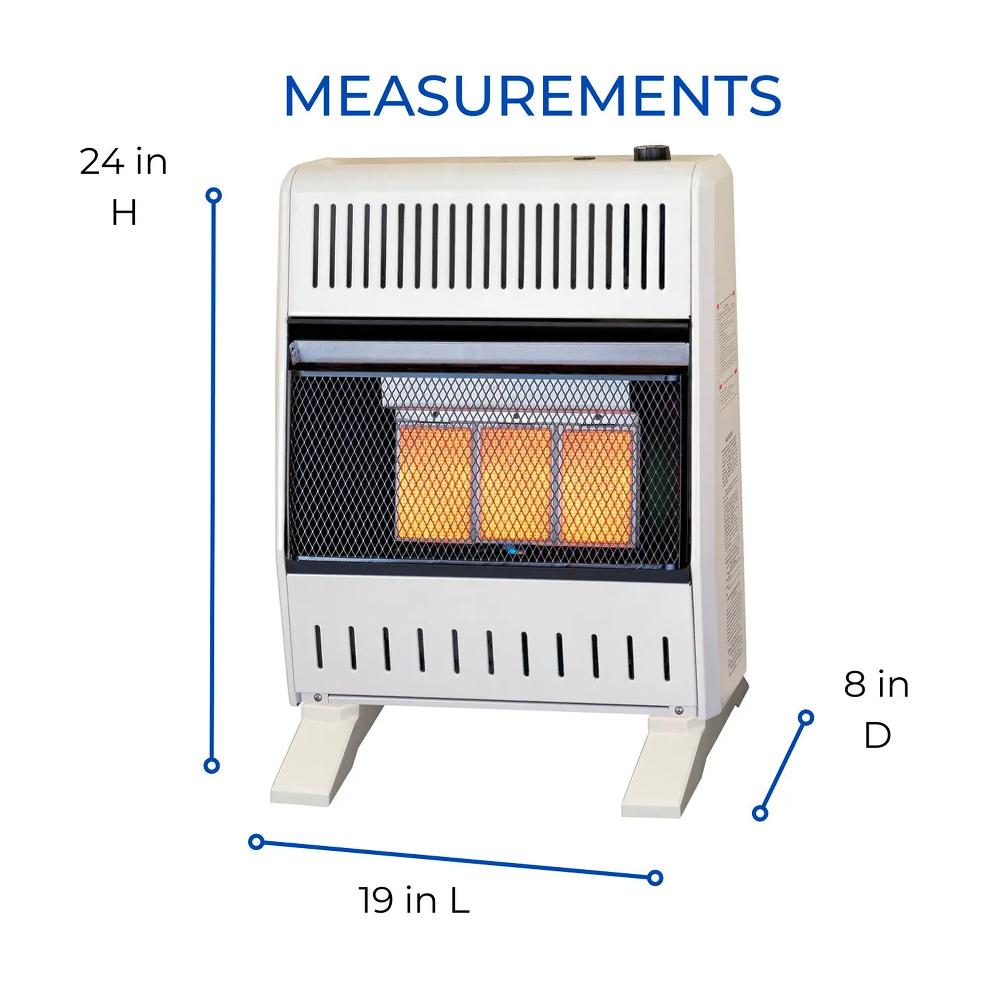 White natural gas ventless infrared plaque heater with base feet