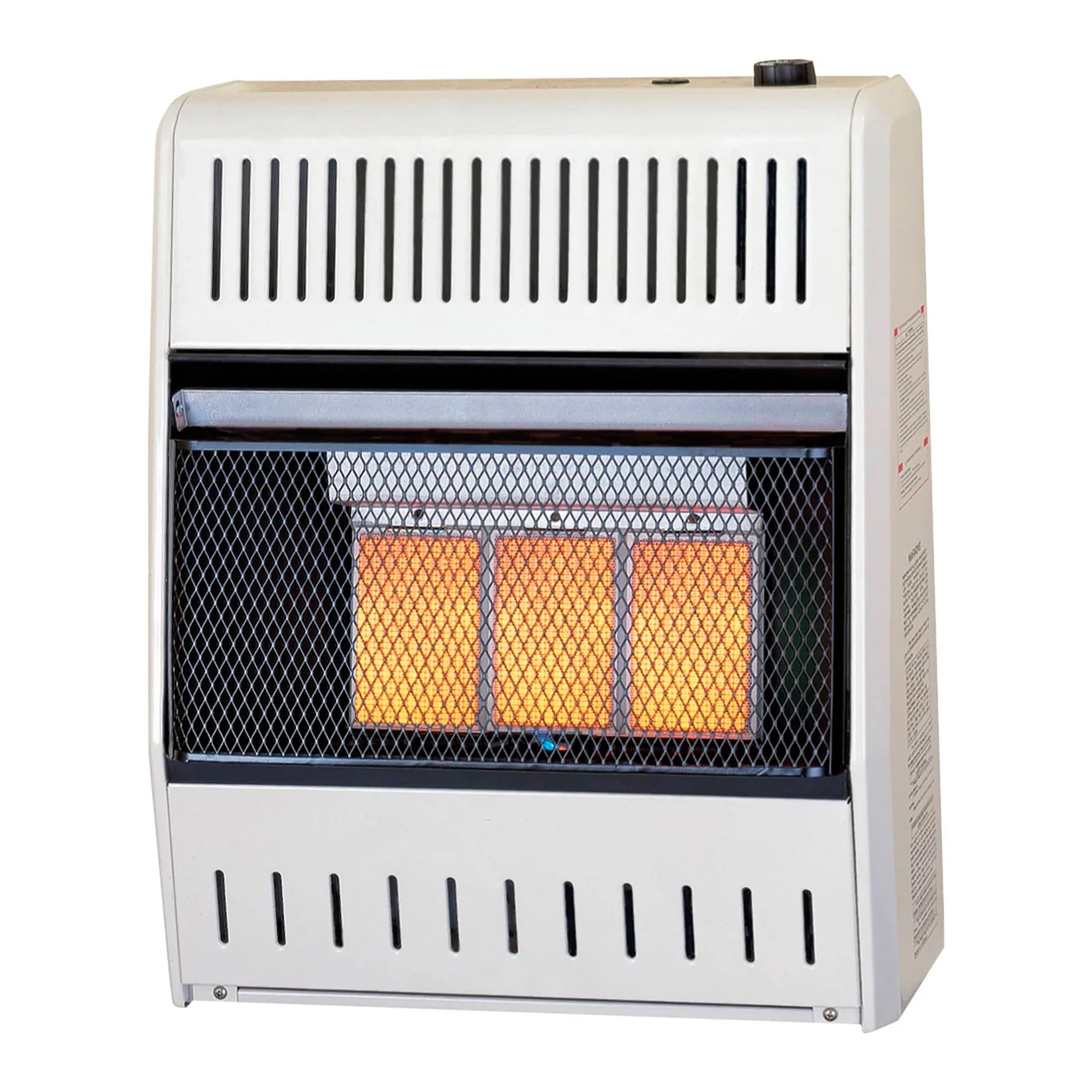 White natural gas ventless infrared plaque heater with base feet