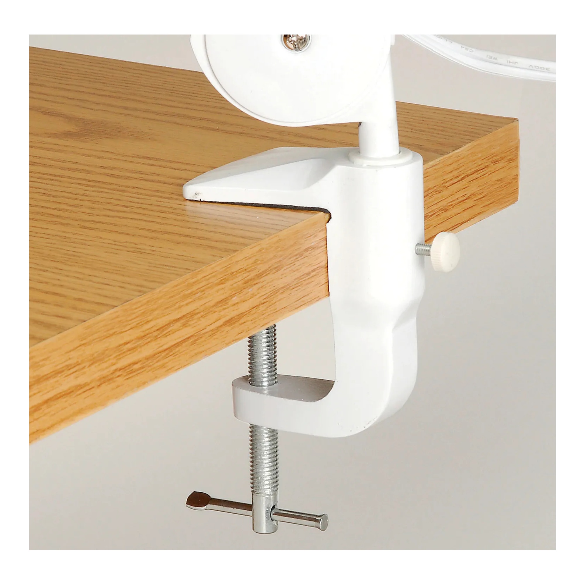 White desktop LED magnifier lamp with a 3-diopter magnifying lens and extension arm