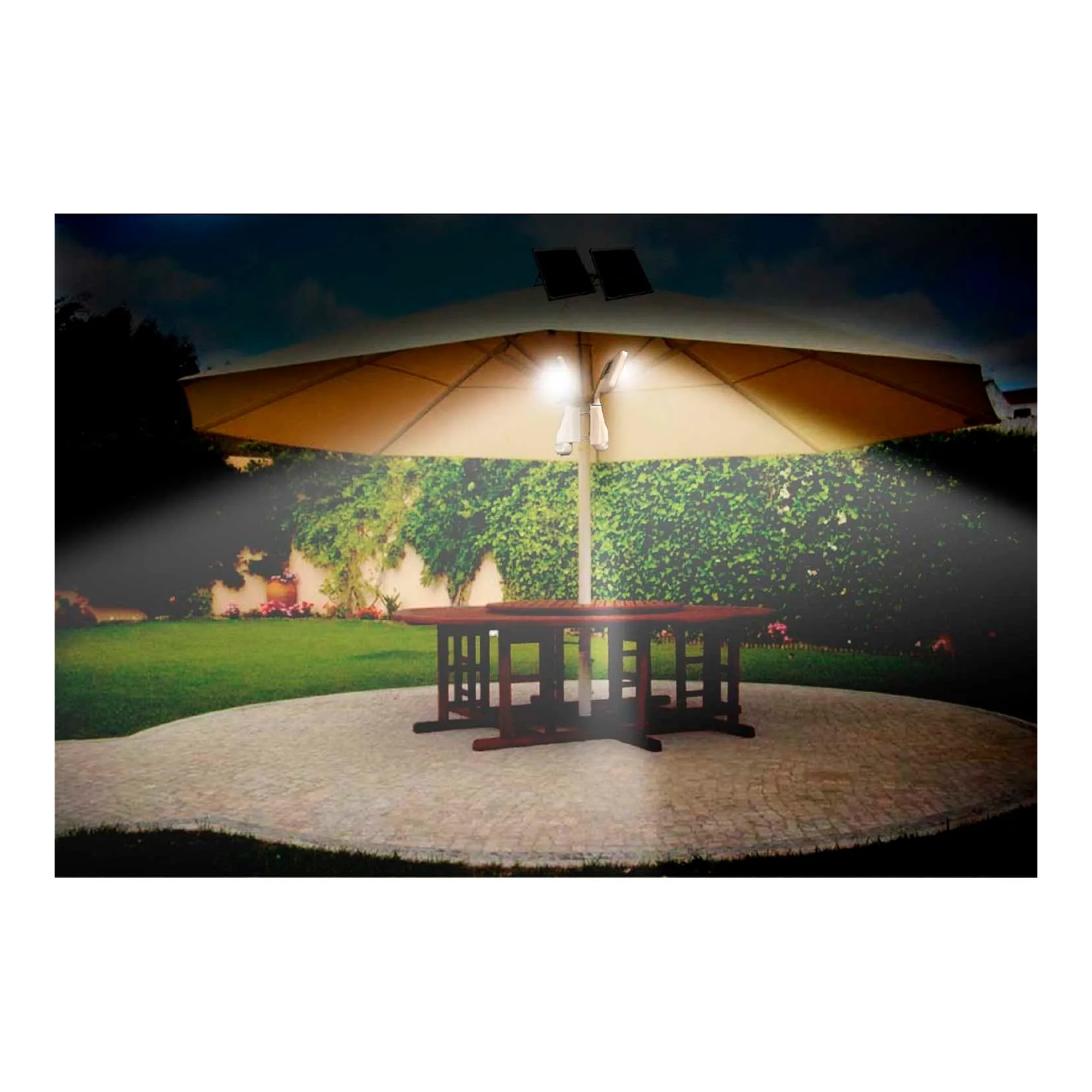 White solar smart dusk-to-dawn flood light with ePIR sensing