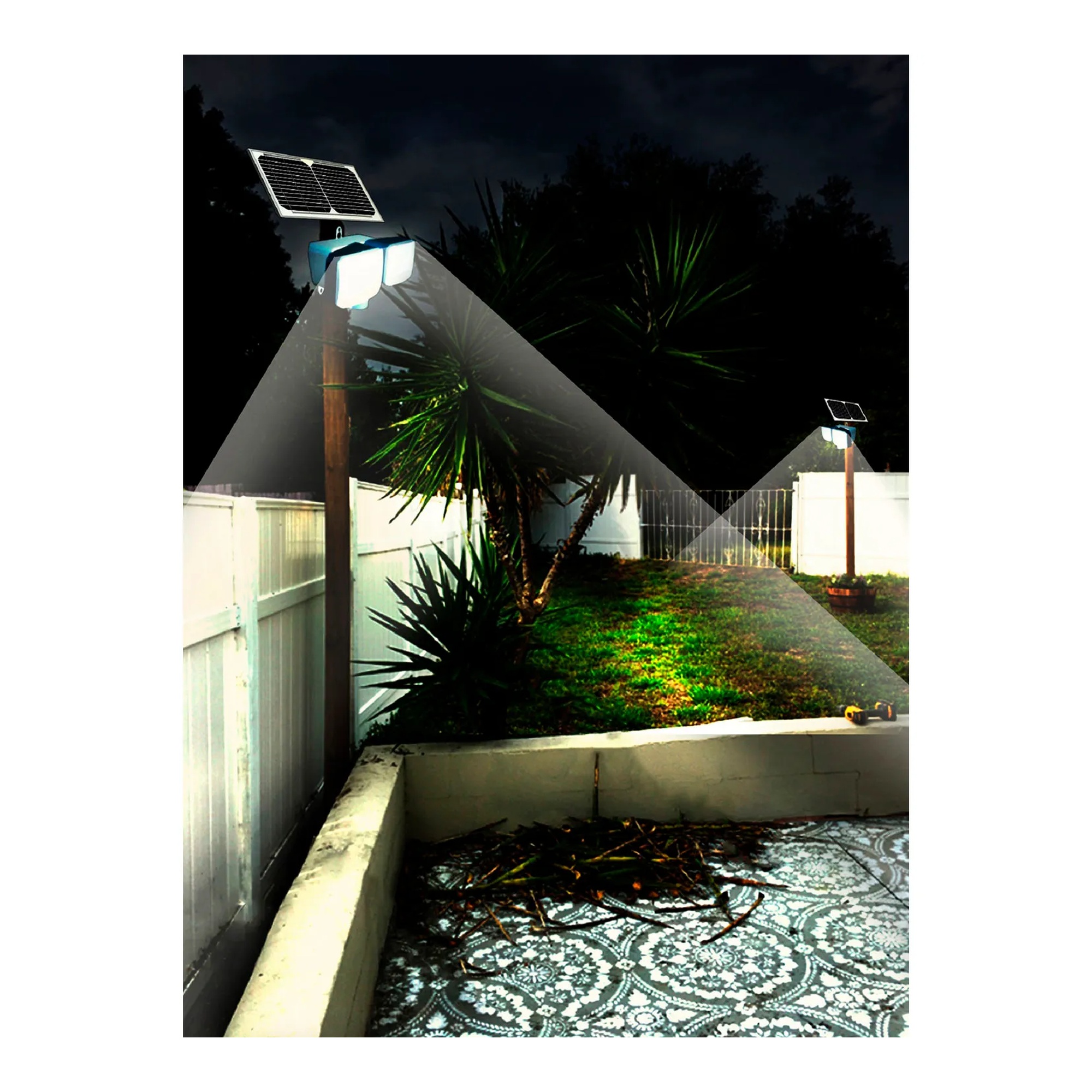 White dual-head solar motion-activated LED area light with dual solar panels