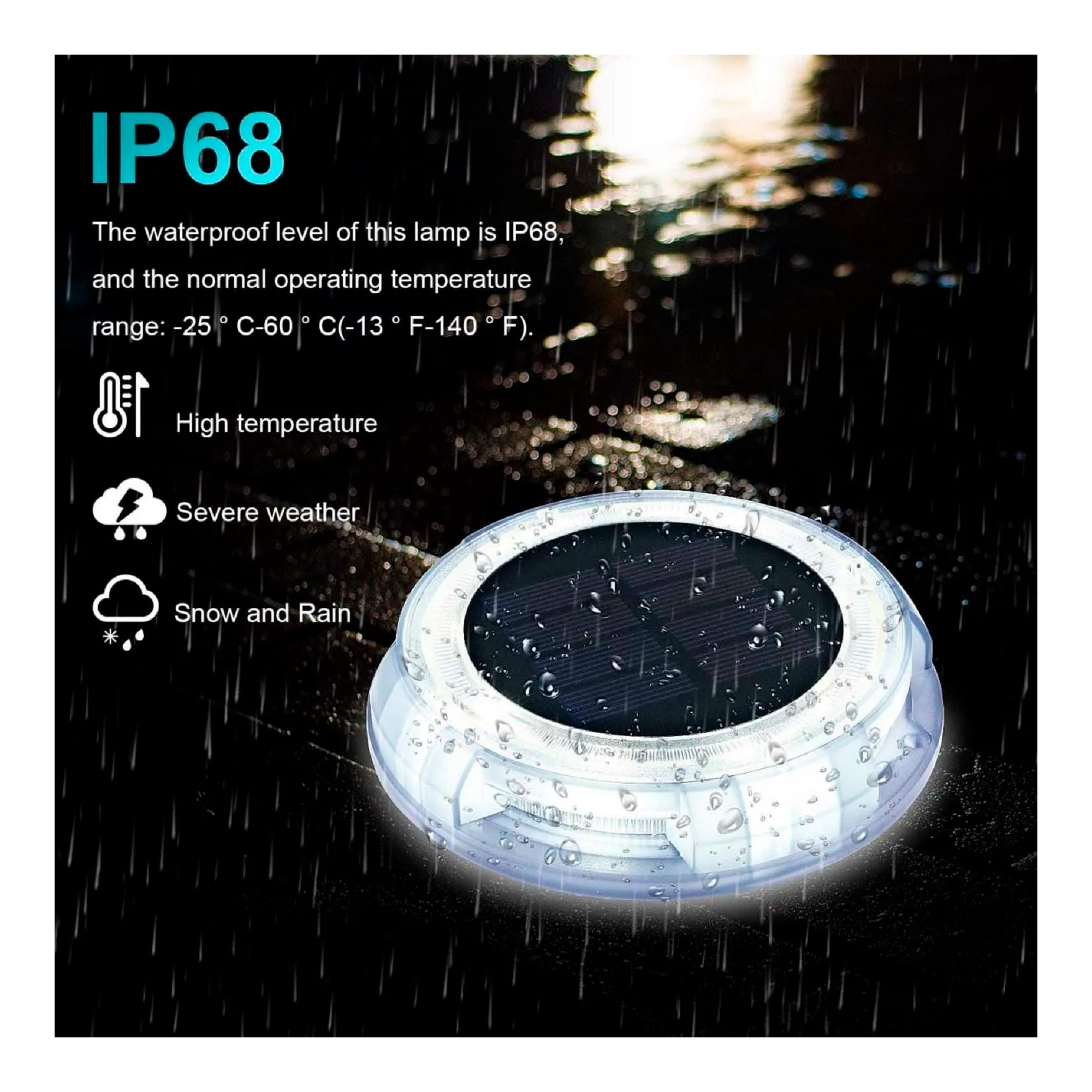 Four-pack of round solar-powered garden lights with warm white LEDs