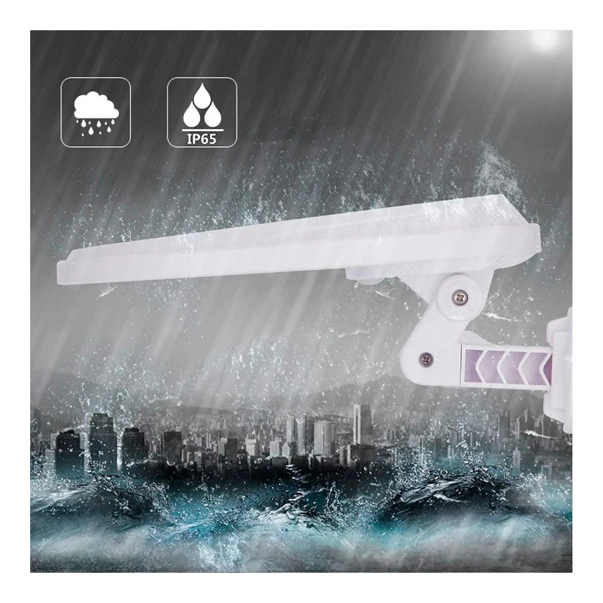 Solar motion-sensing LED flood light with dusk-to-dawn illumination