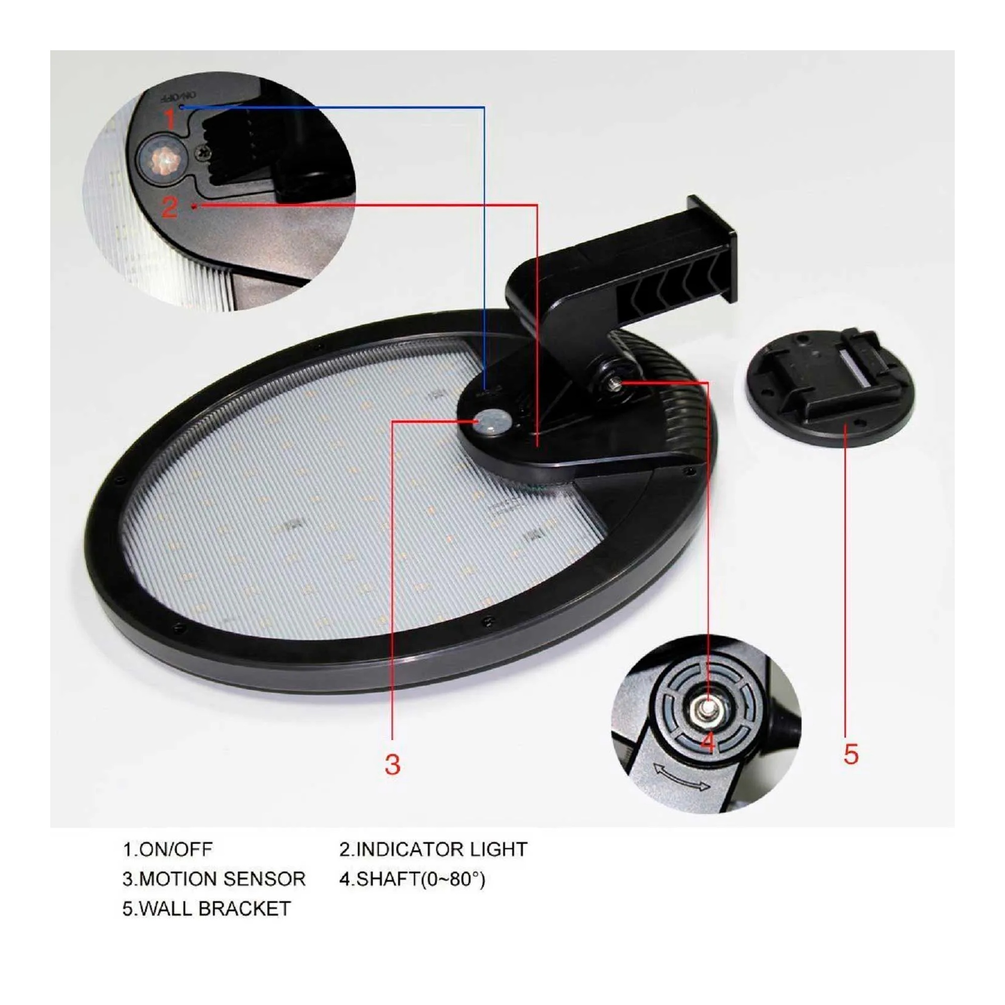 Solar motion-sensing LED flood light with dusk-to-dawn illumination