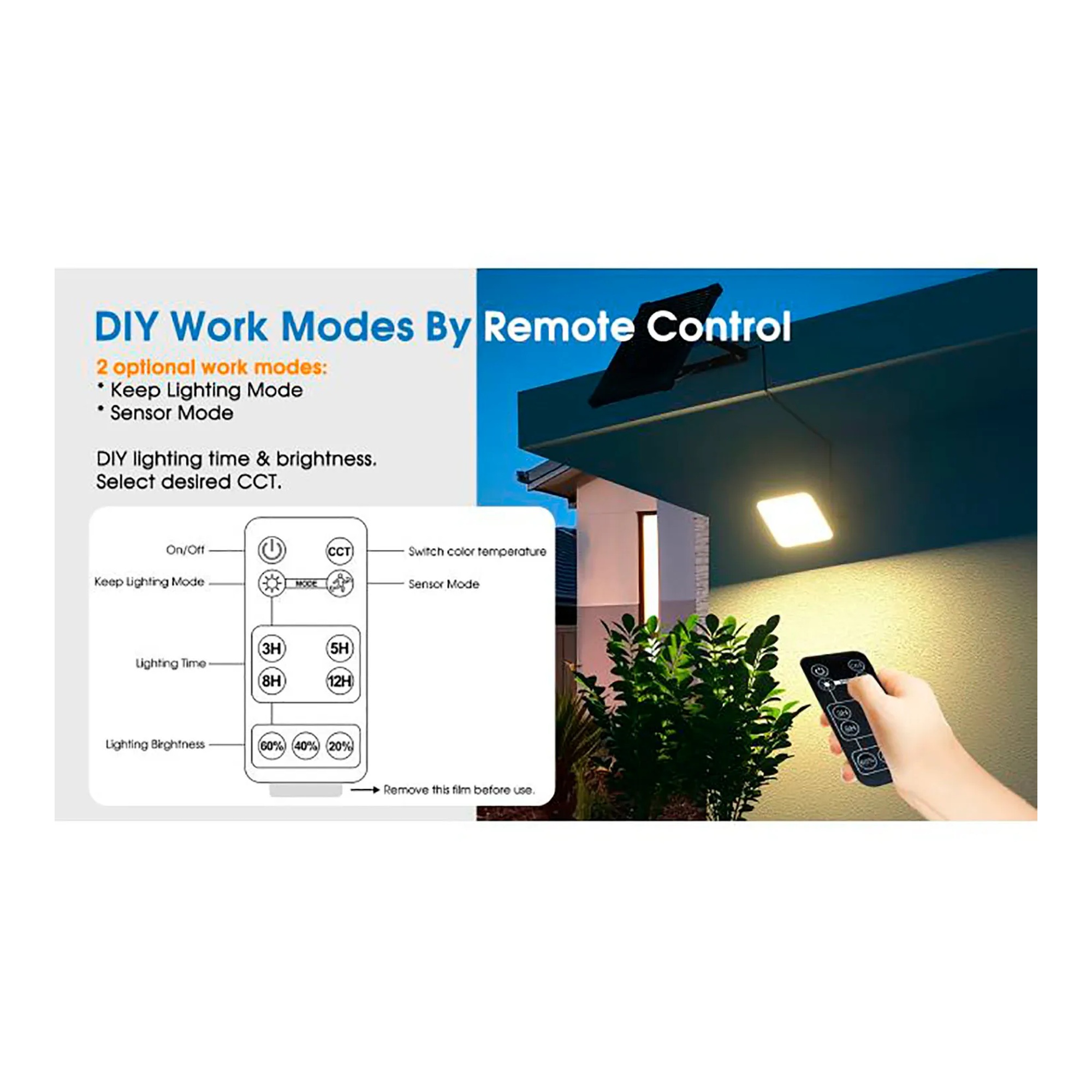 Black solar LED flood light with motion sensor and dual color temperature settings