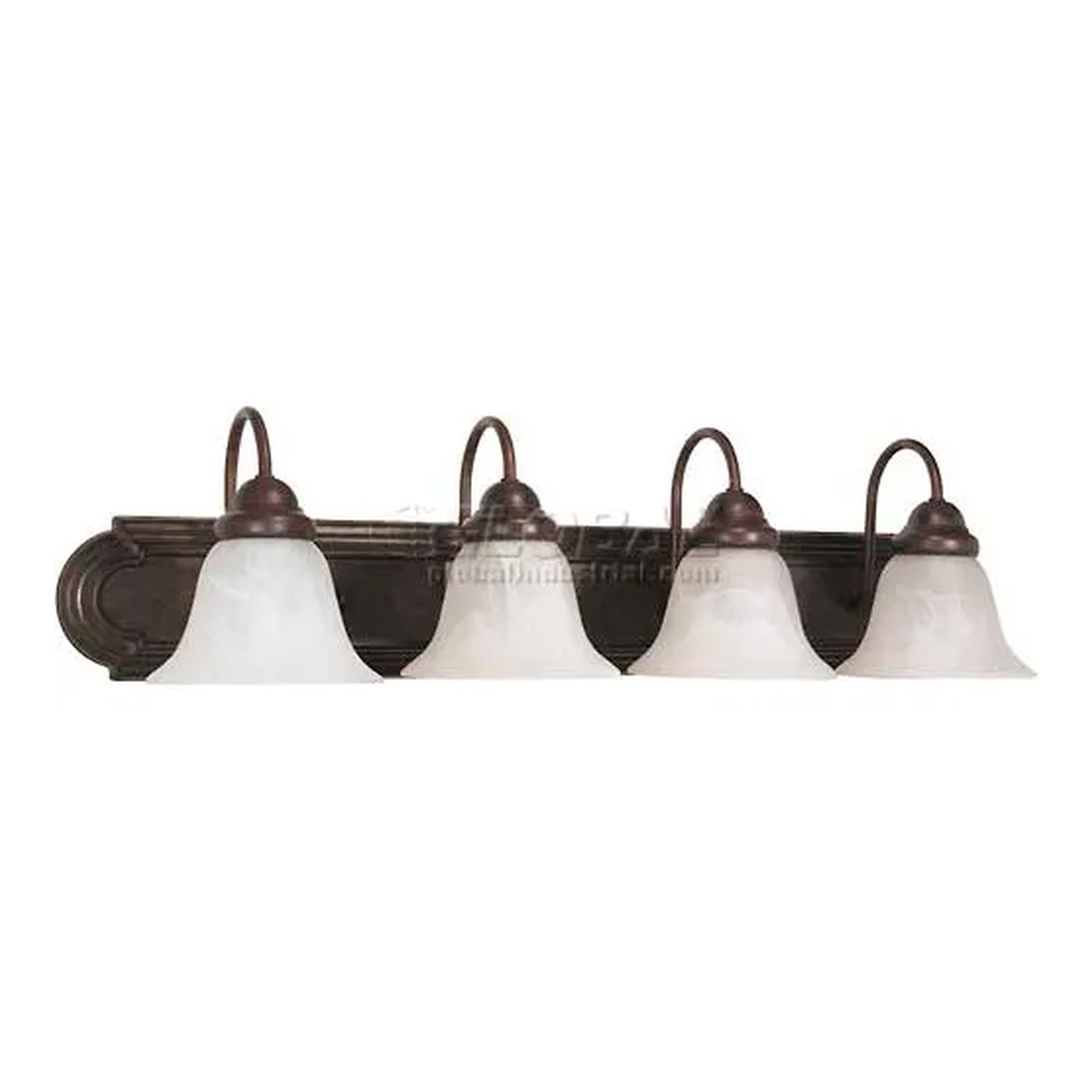 Four-Light Old Bronze Vanity Light with Alabaster Bell Shades