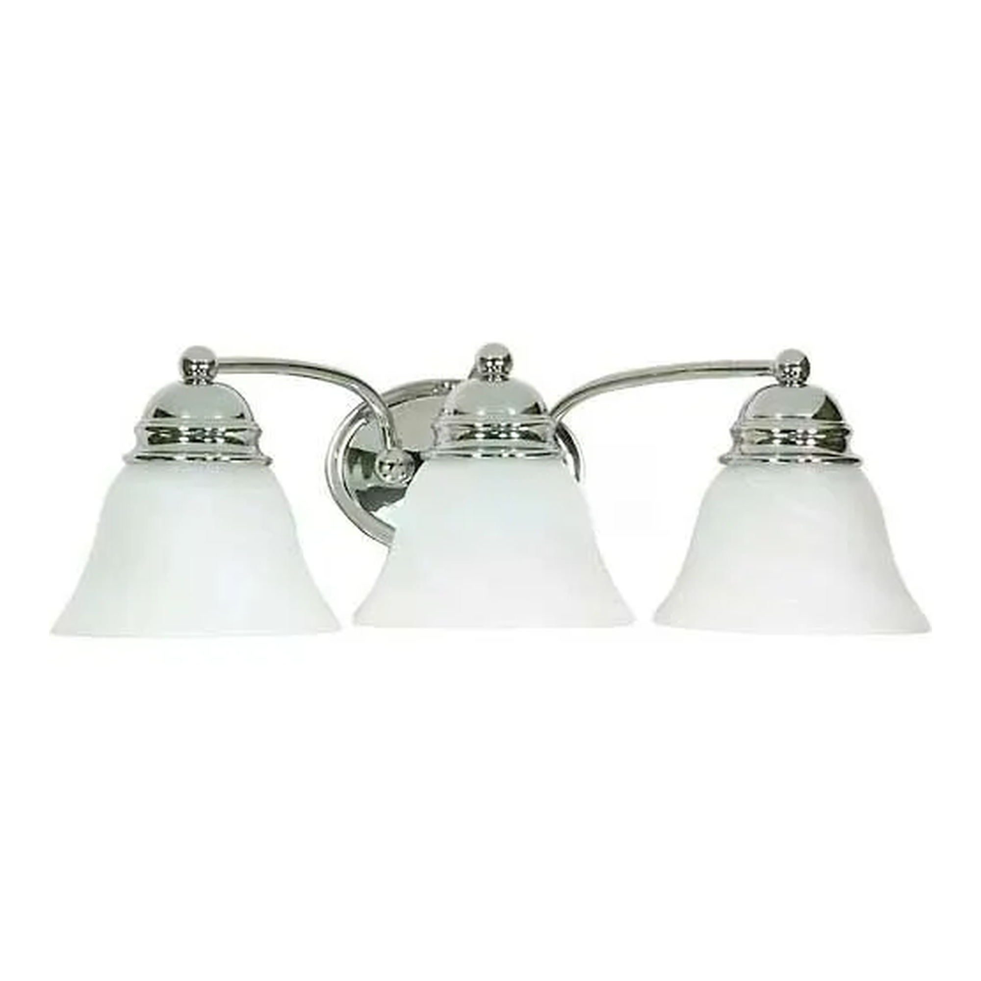 Three-Light Polished Chrome Vanity Light with Alabaster Glass Bell Shades
