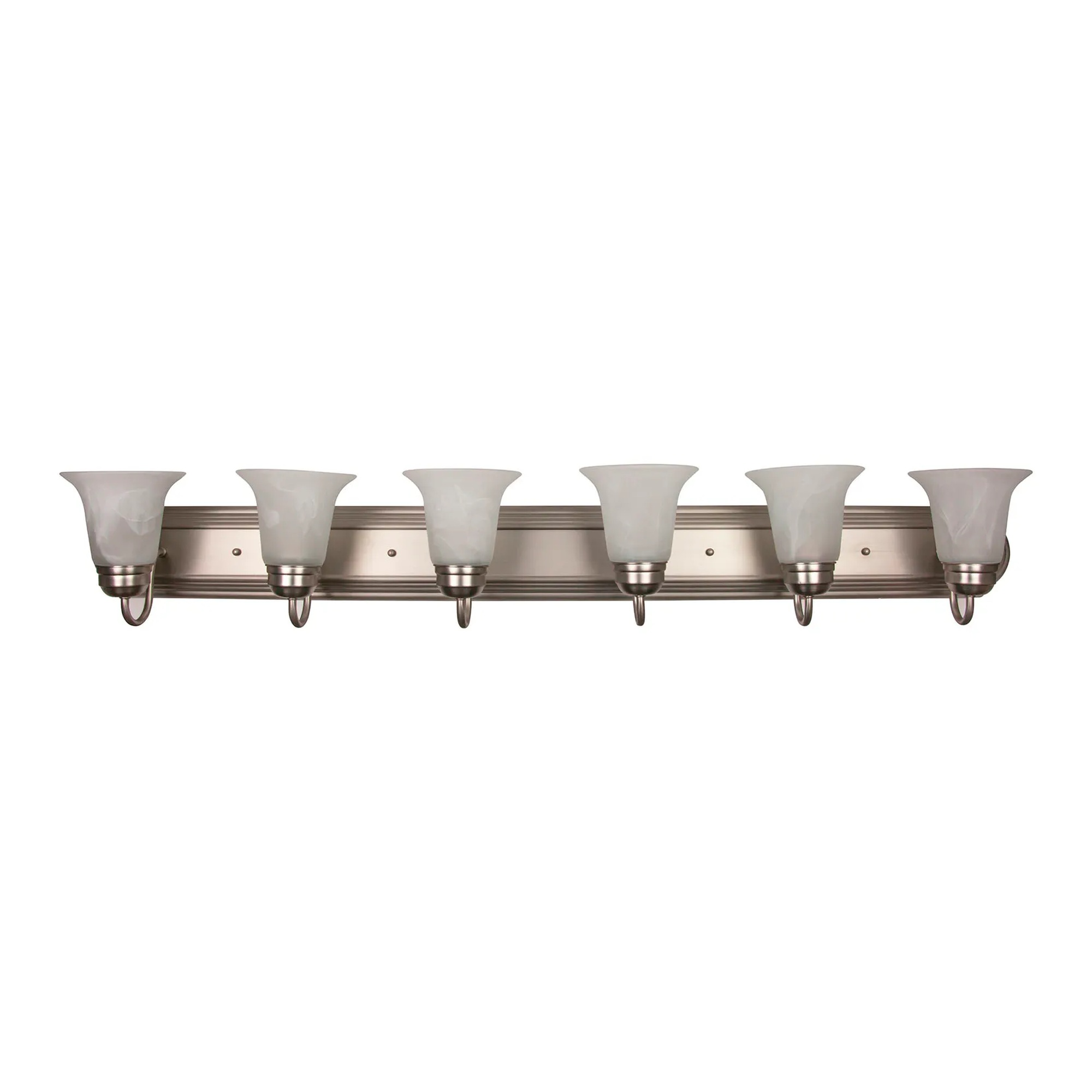 Six-Light Brushed Nickel Vanity Light with Alabaster-Style Glass