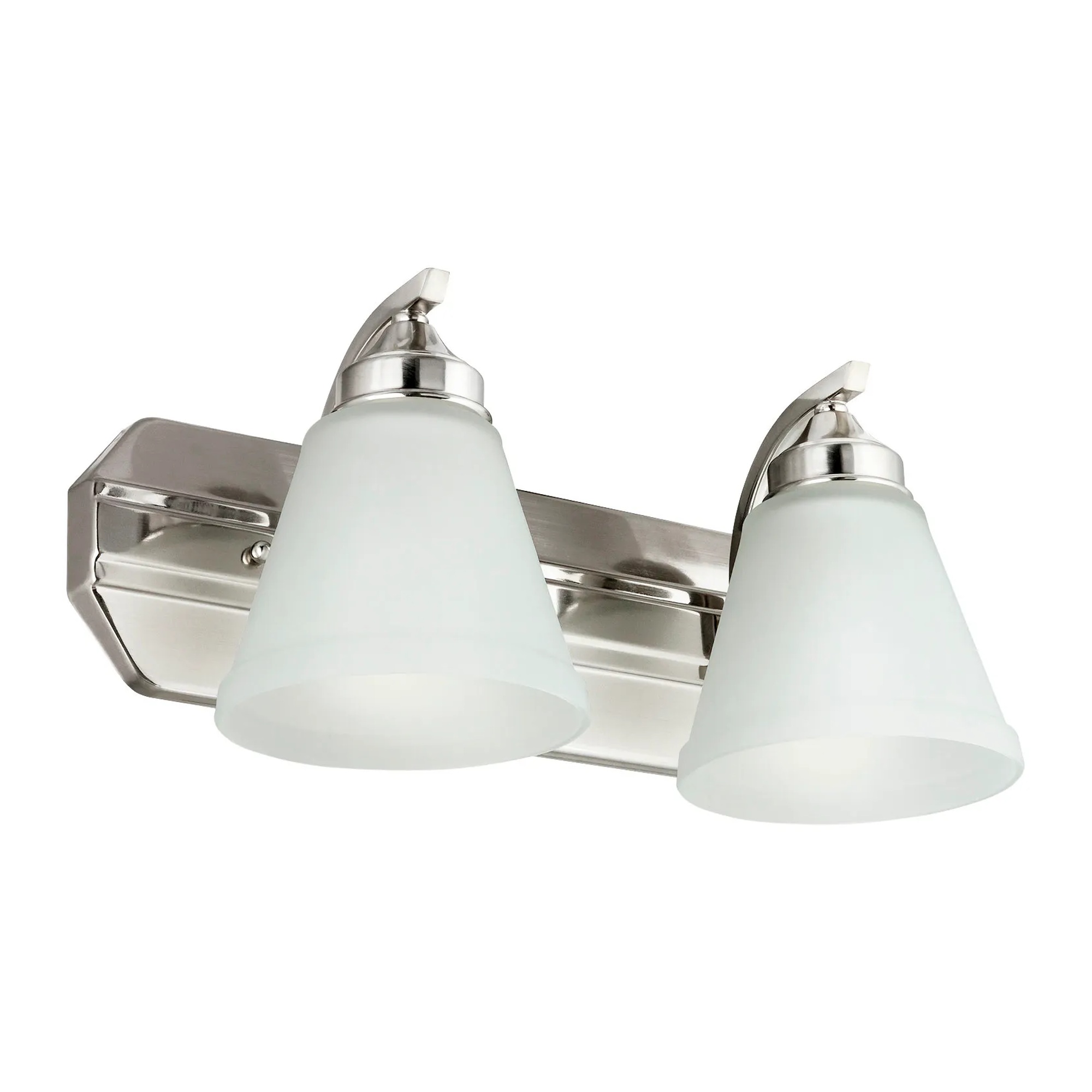 Two-Light Bell Shade Vanity Fixture, Brushed Nickel