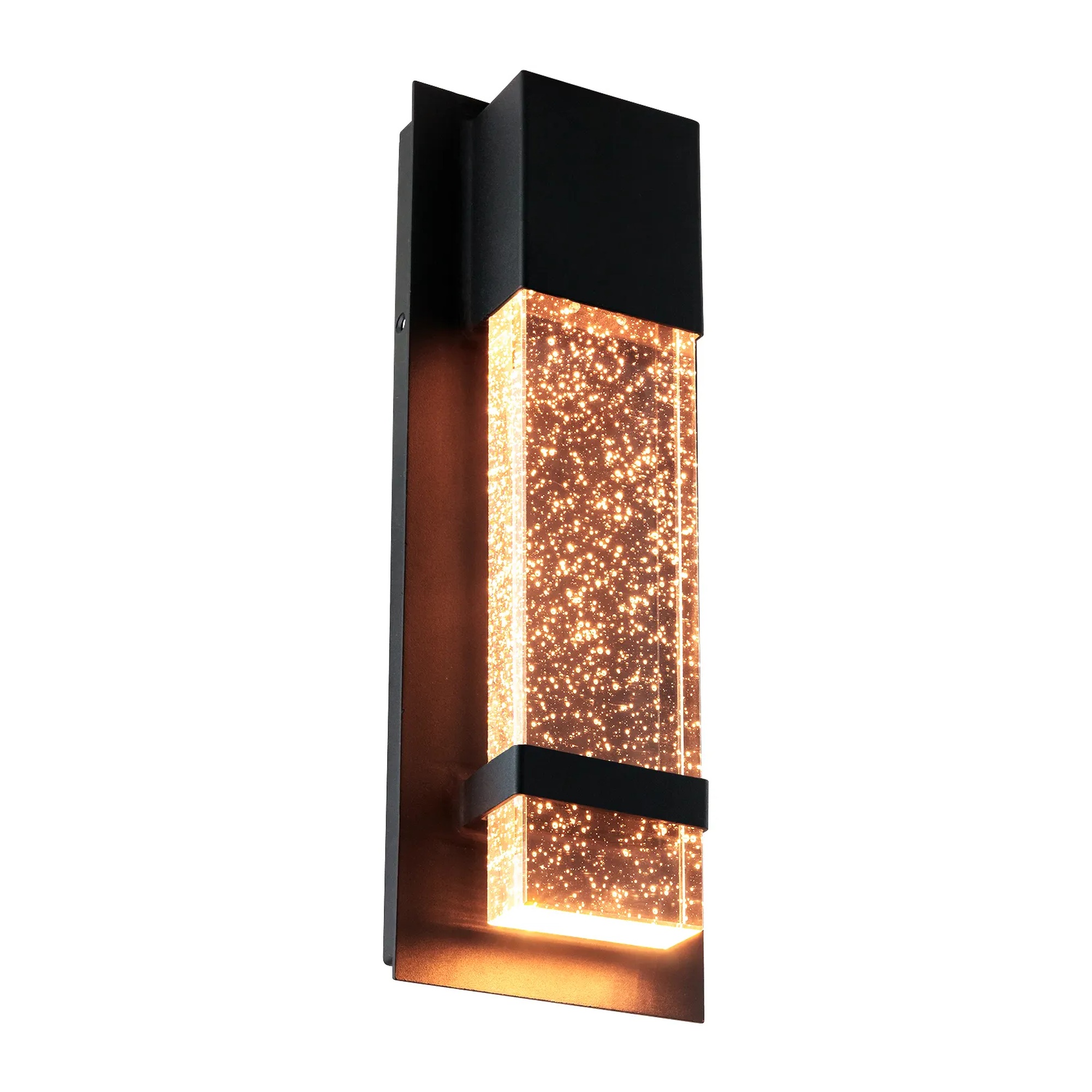 Black LED wall sconce with raindrop glass panel