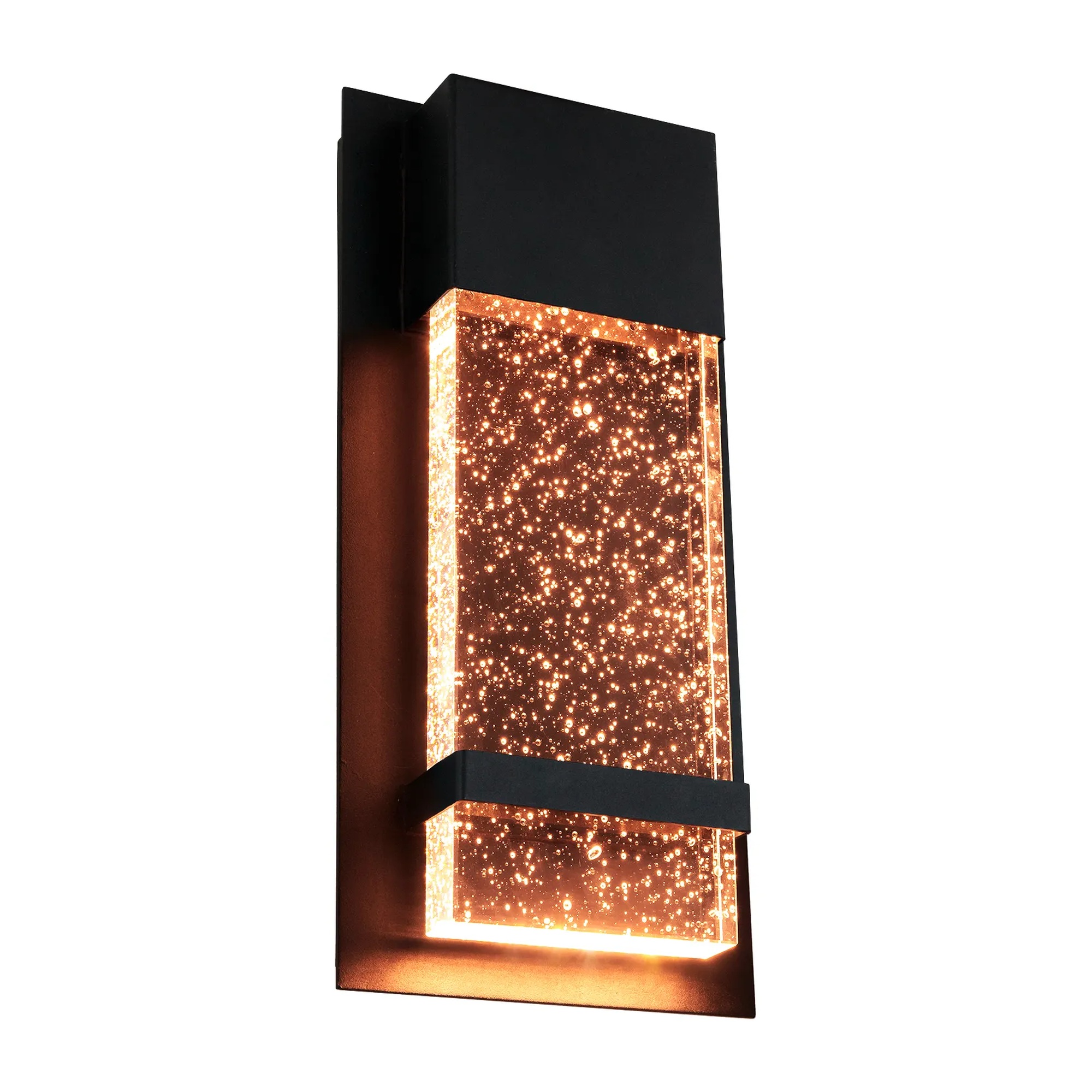 Matte black LED wall sconce with raindrop glass panel