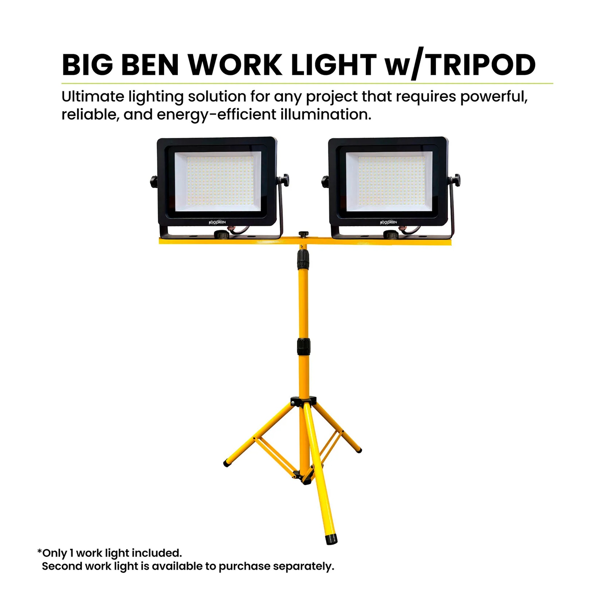 Black and yellow 10000-lumen LED work light with adjustable tripod