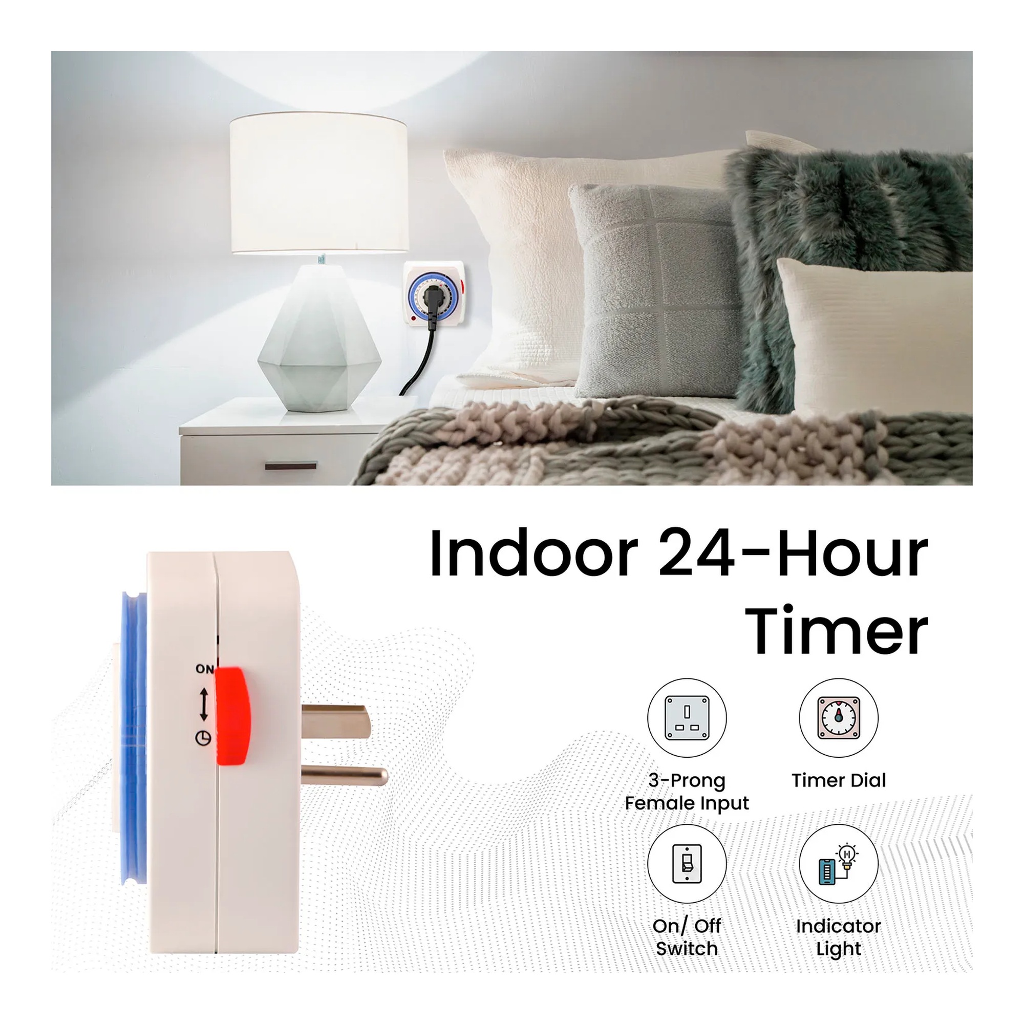 White 24-hour plug-in timer with pin-based scheduling controls