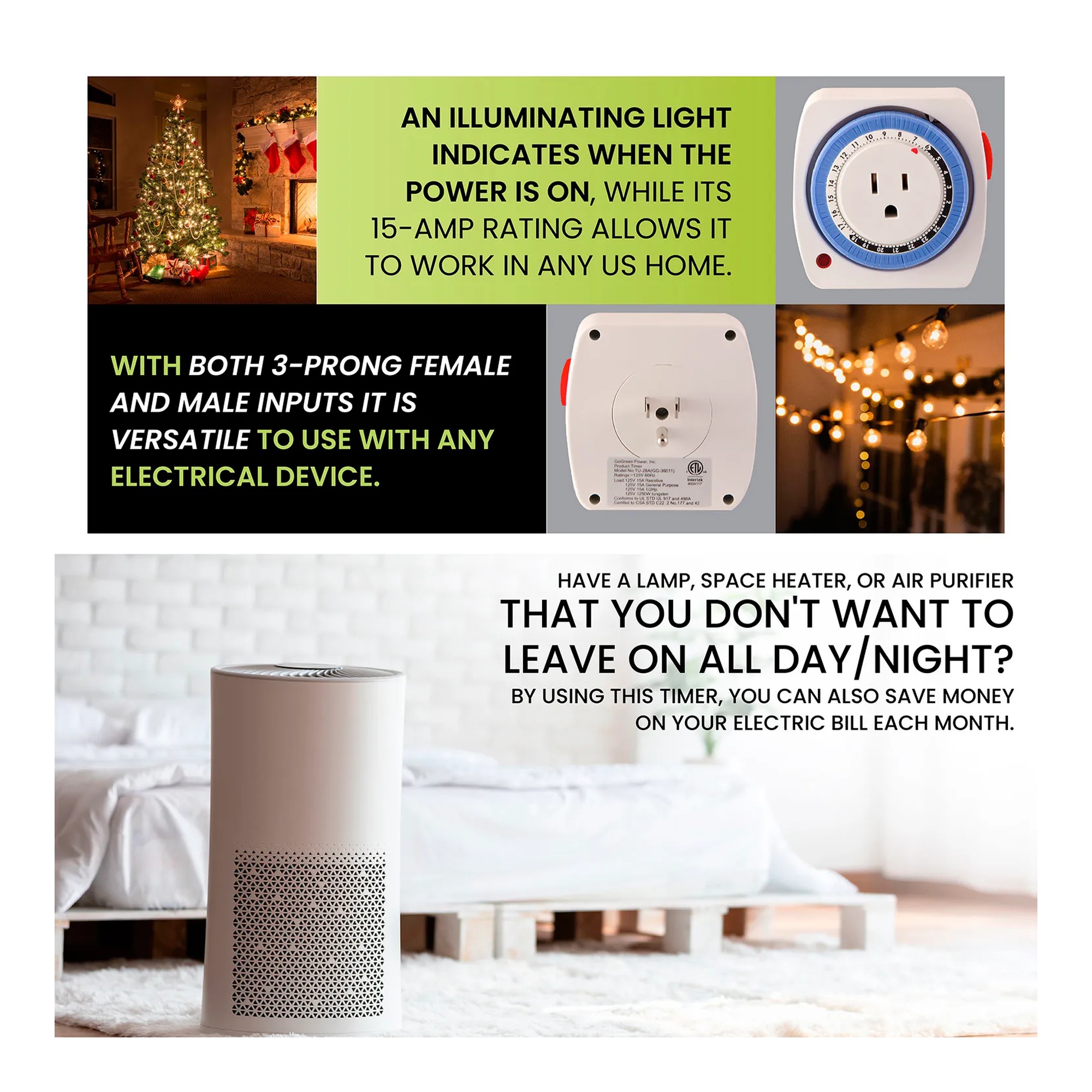 White 24-hour plug-in timer with pin-based scheduling controls