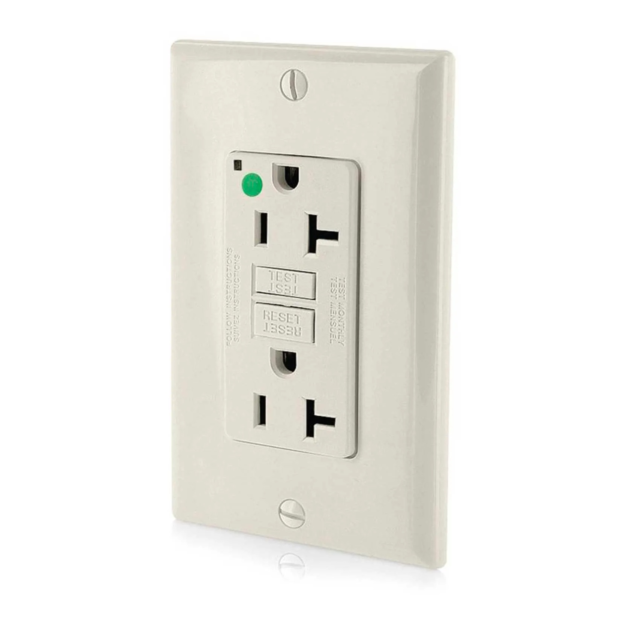 20A Self-Test Hospital Grade GFCI Receptacle with Wallplate, Light Almond