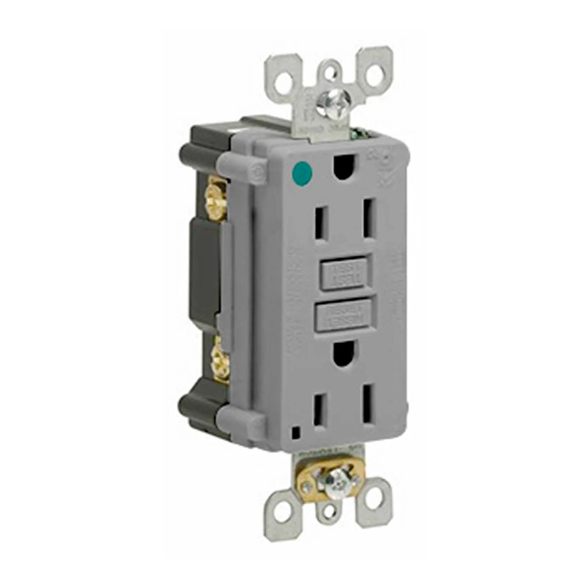 15A 125V Hospital-Grade Self-Test GFCI Duplex Receptacle, Gray