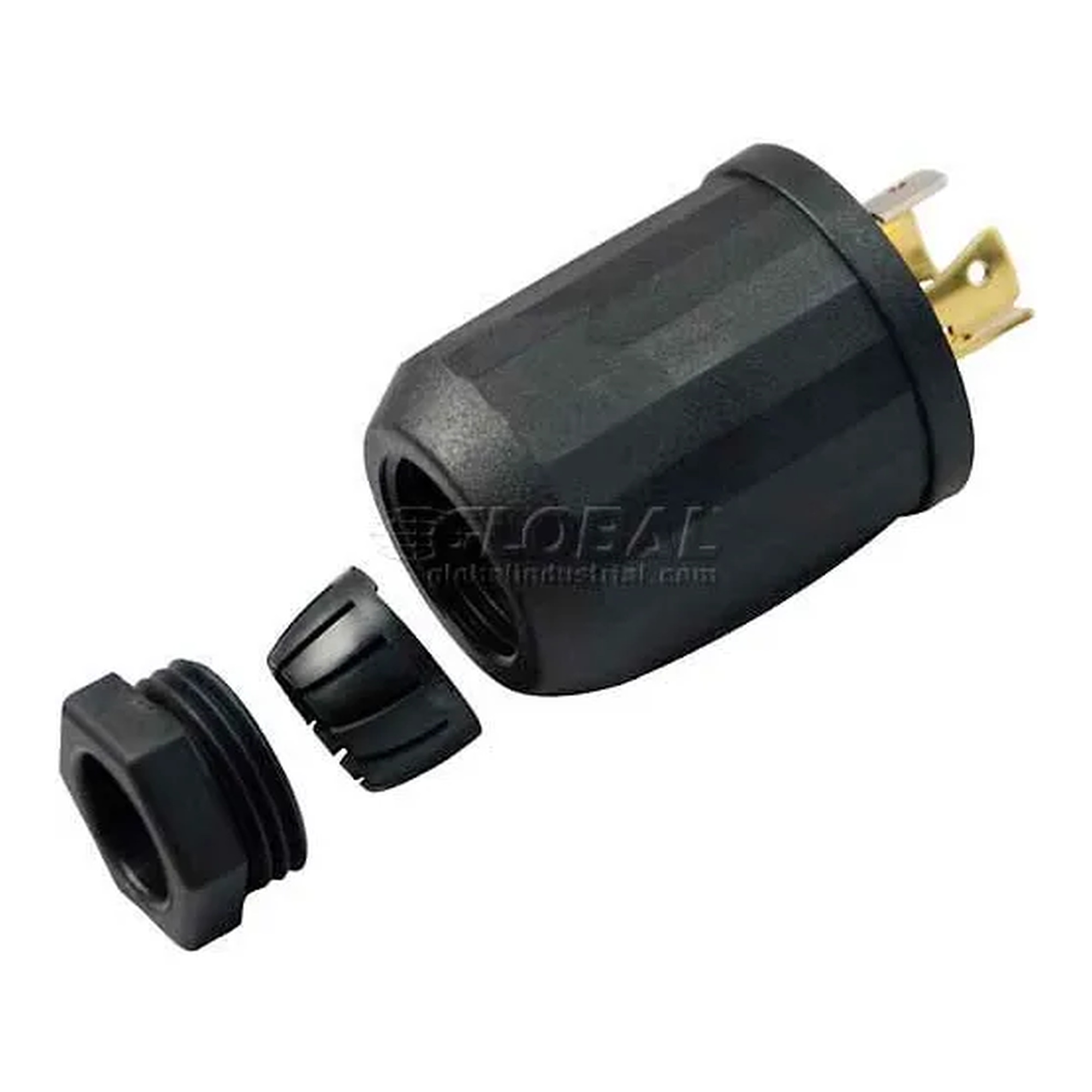 Black 20A NEMA L14-20P locking assembly plug