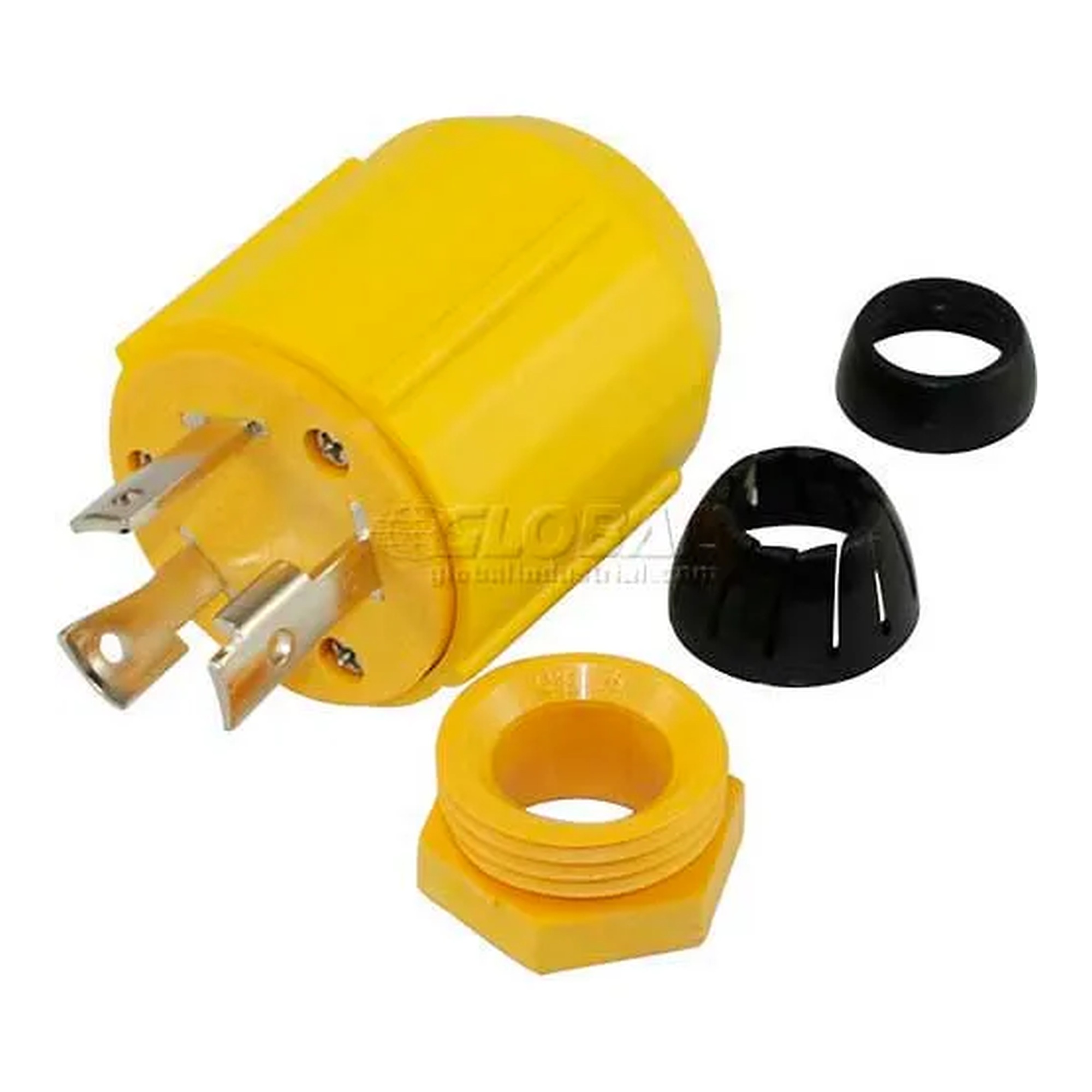 Yellow 30 amp NEMA L5-30P locking assembly plug