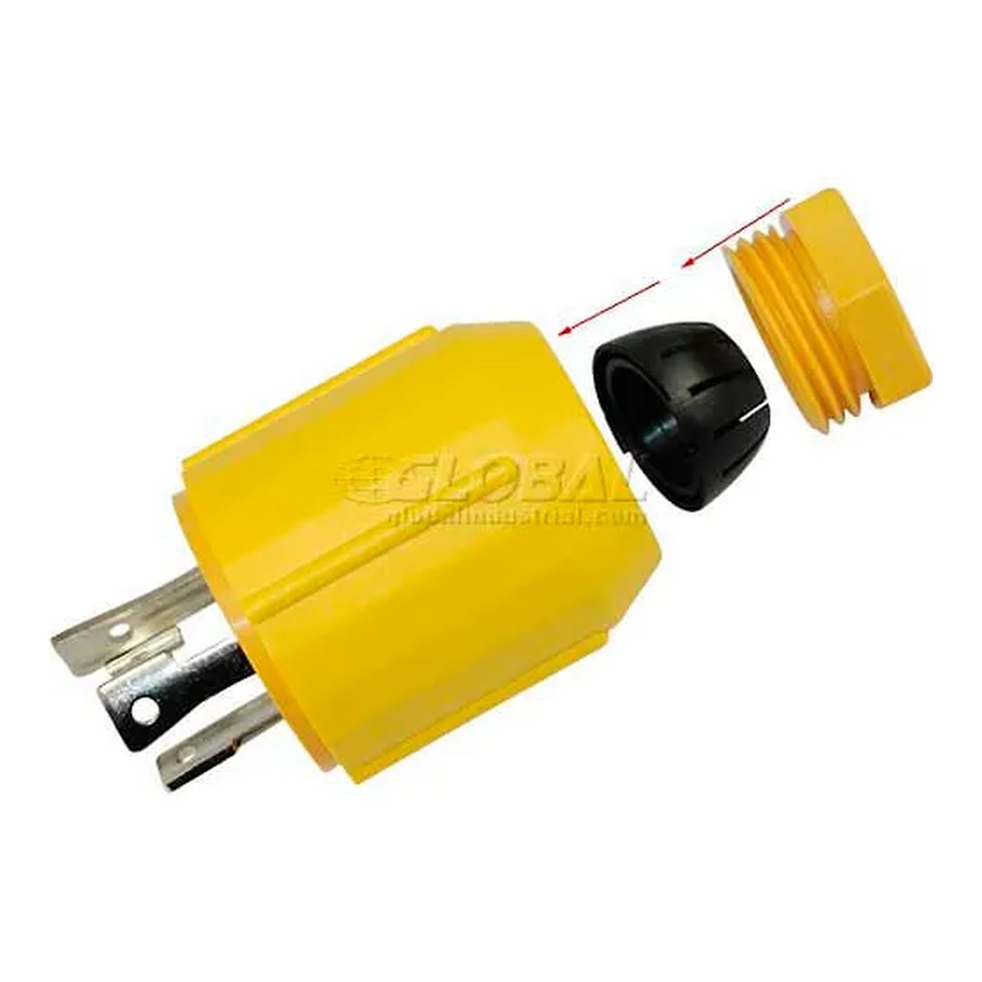 Yellow 30 amp NEMA L5-30P locking assembly plug