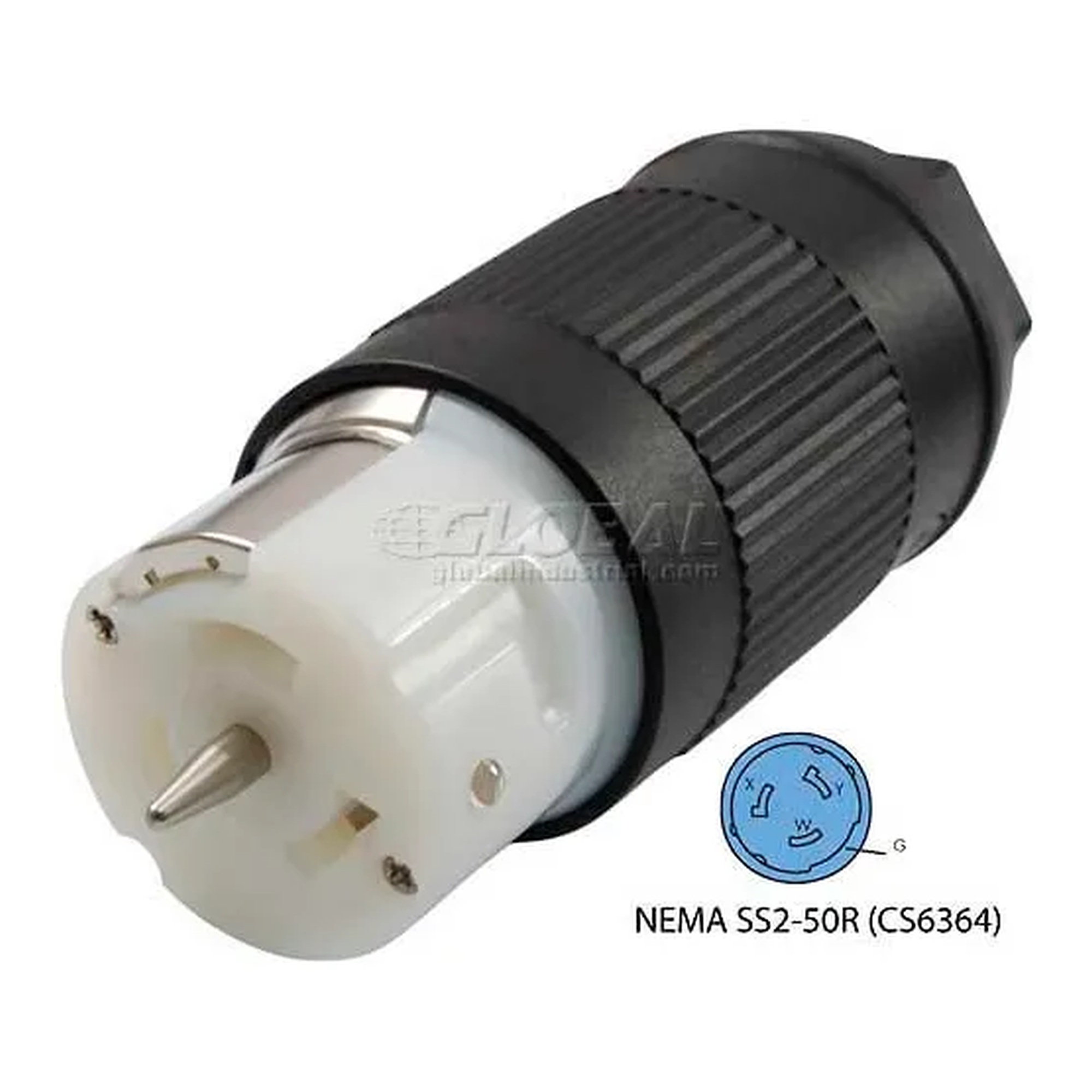 50 Amp 125/250V Locking Female Connector, 3-Pole 4-Wire