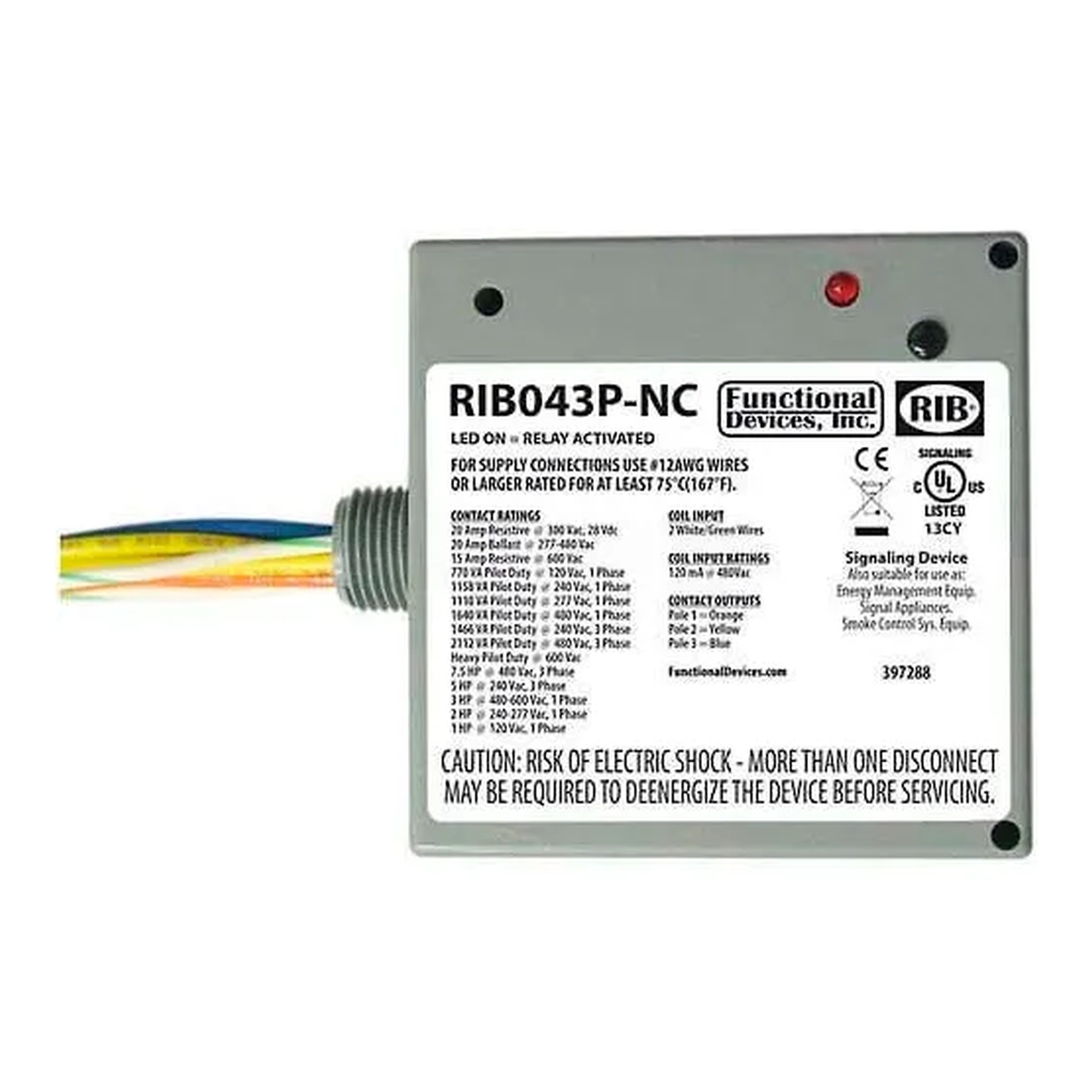 Enclosed Power Relay, 20A, 3PST-NC, 480VAC