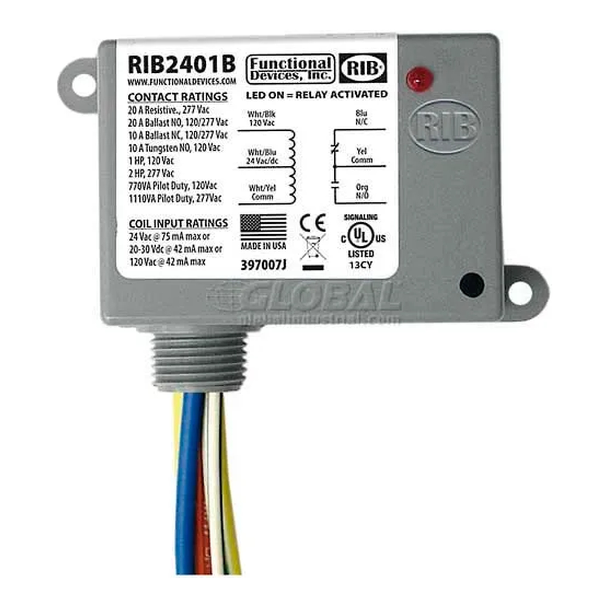 Enclosed 20A SPDT Power Relay for 24VAC/DC and 120VAC