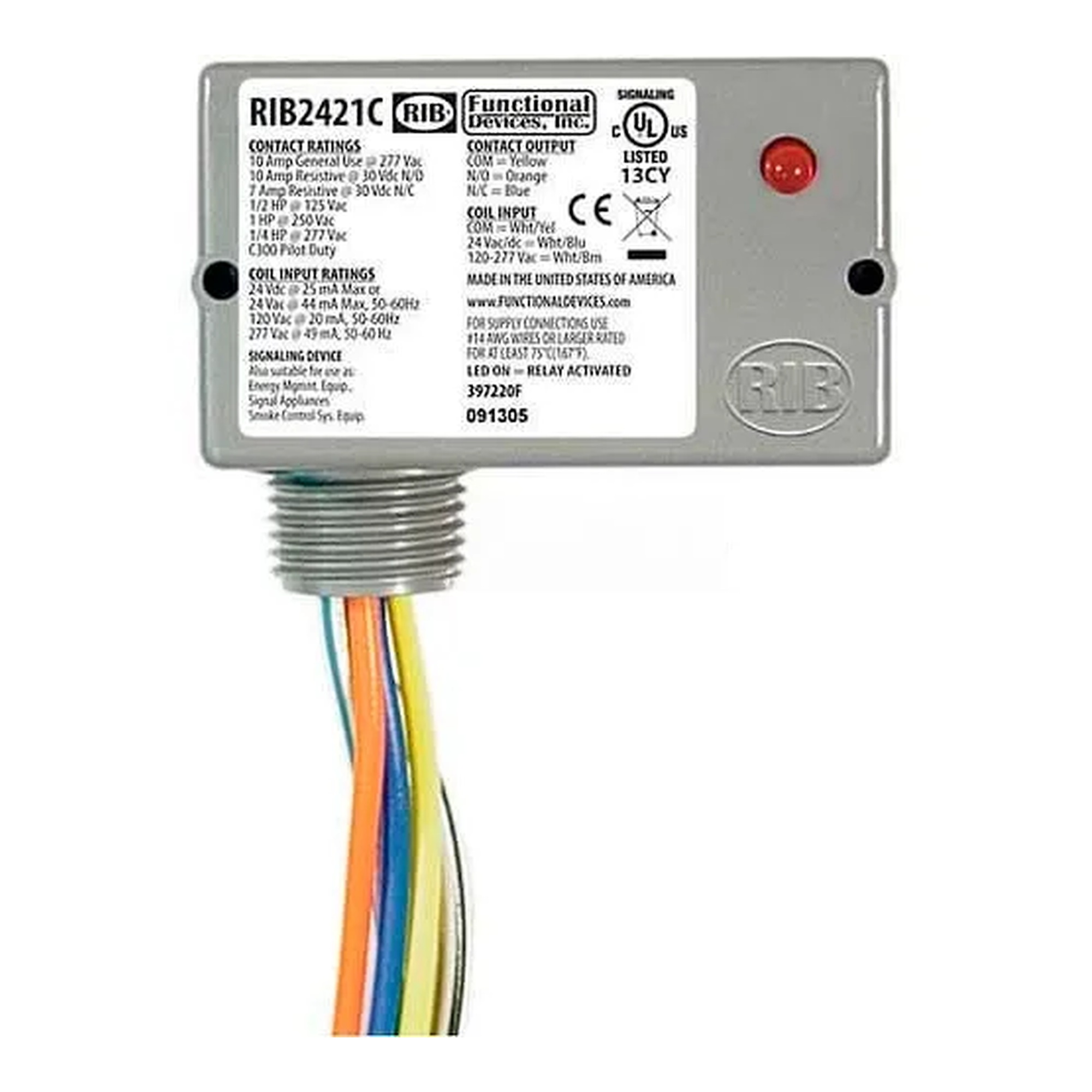 Enclosed 10A SPDT Relay, 24VAC/DC and 120-277VAC