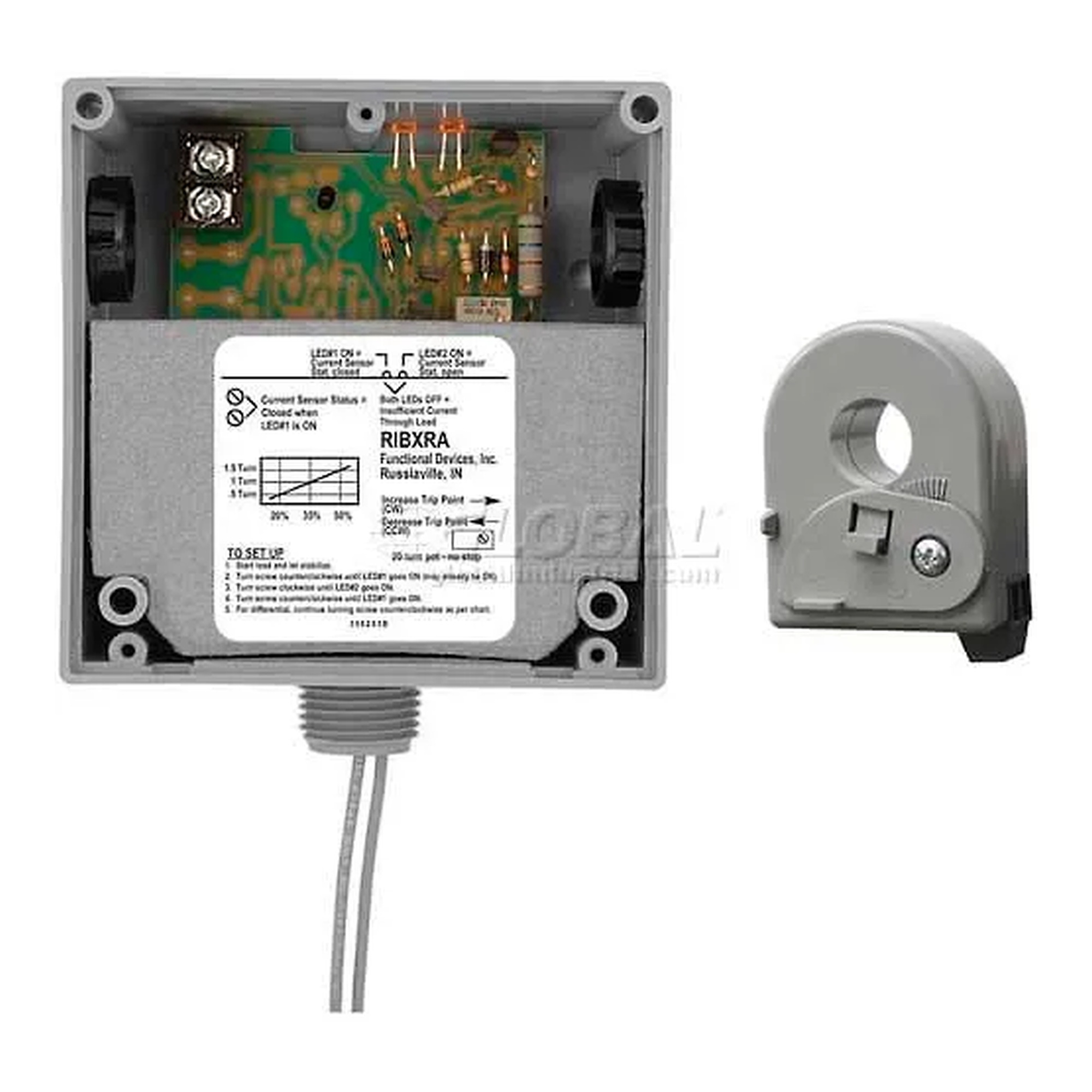 Enclosed Solid-Core AC Current Sensor Relay, Adjustable 1.25-150A, SPST