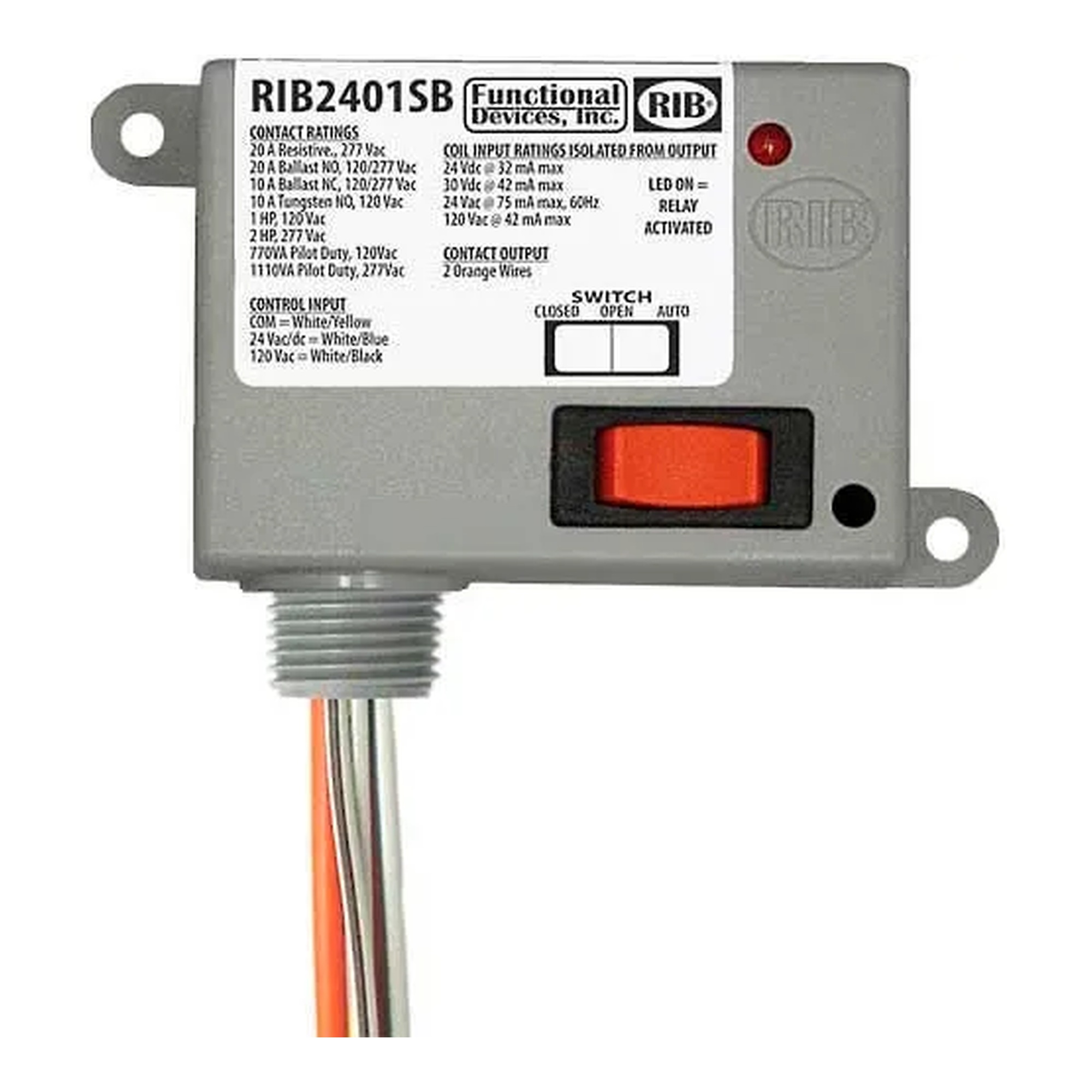 Enclosed Power Relay, 20A SPST-NO, 24VAC/DC/120VAC