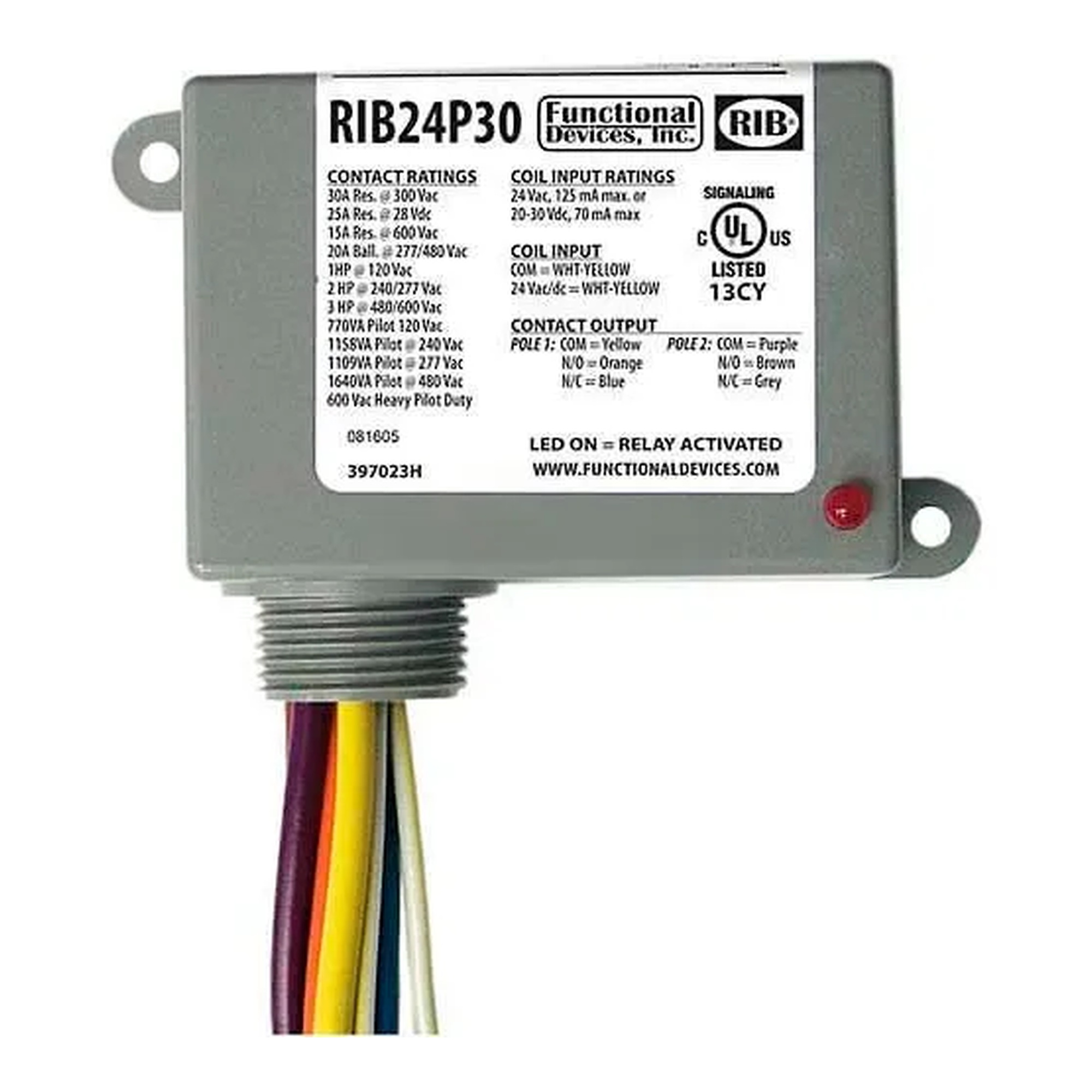 30A DPDT Enclosed Power Relay, 24VAC/DC