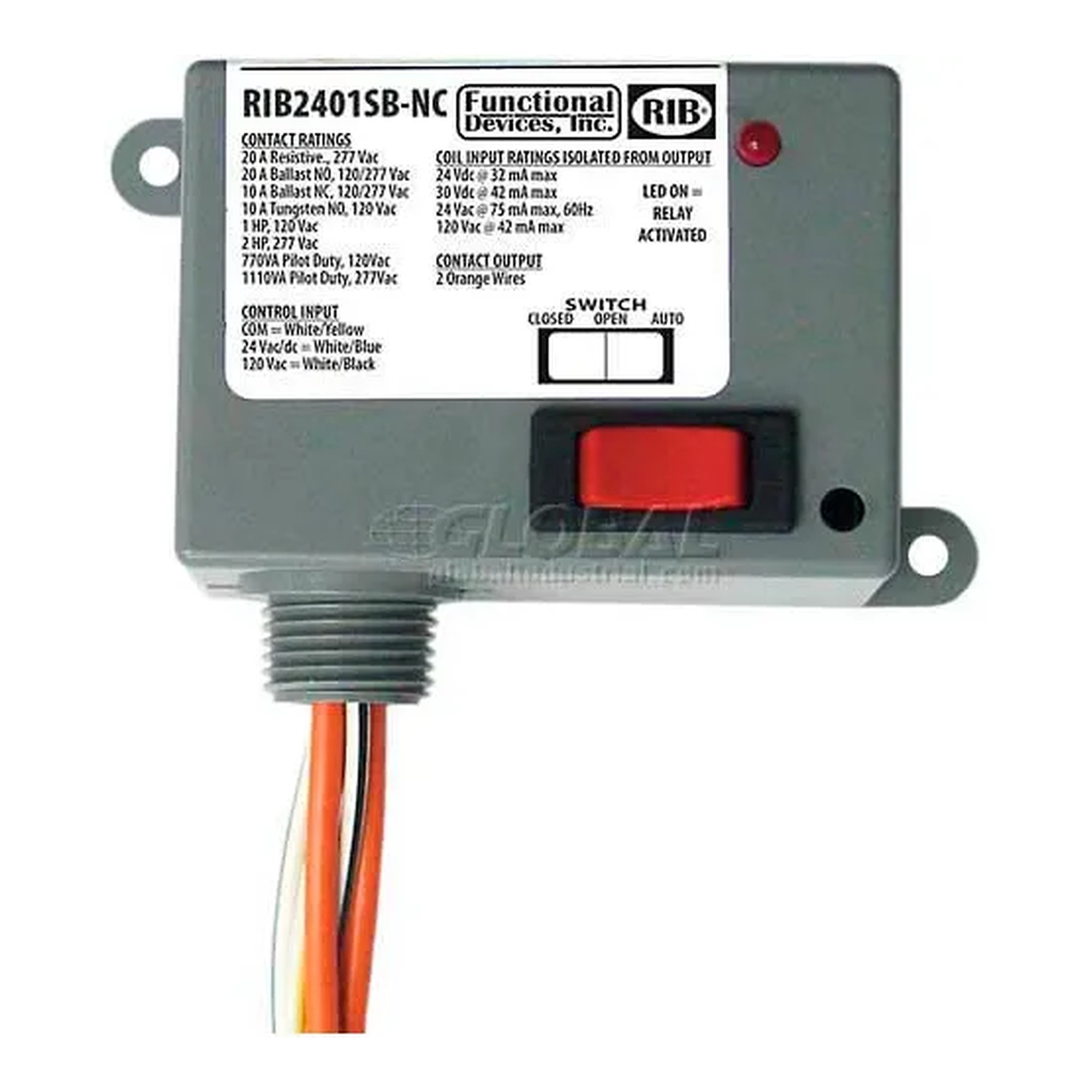 Enclosed 20A SPST-NC Power Relay with Override