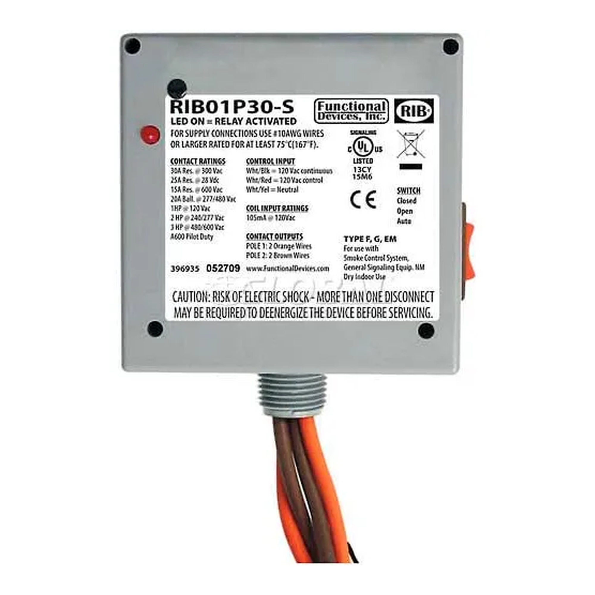 Enclosed 30A DPST Power Relay with Side Override
