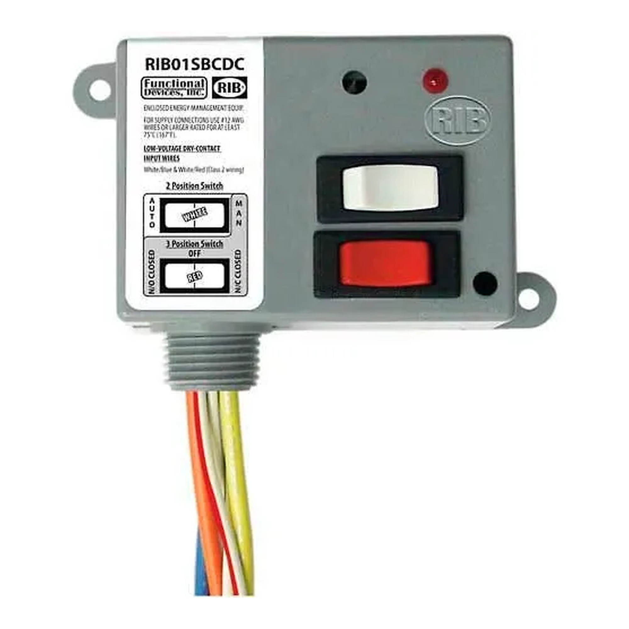 Enclosed 120V AC Dry-Contact Input Relay, 20A SPDT with Override