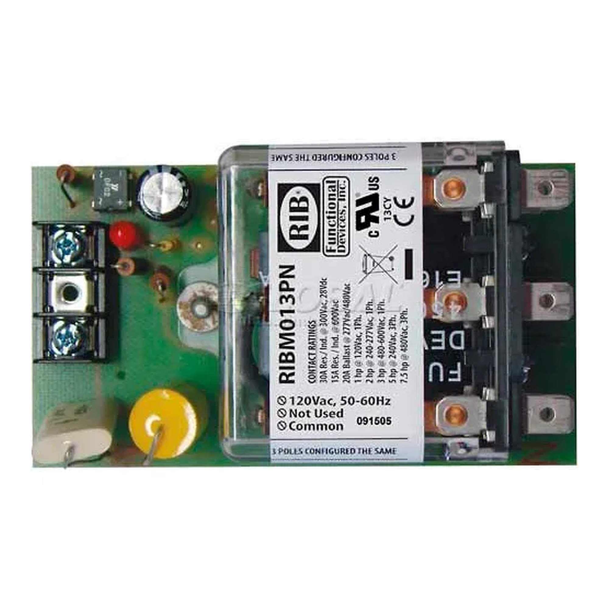 20A 3PDT Panel Relay Assembly, 120 VAC