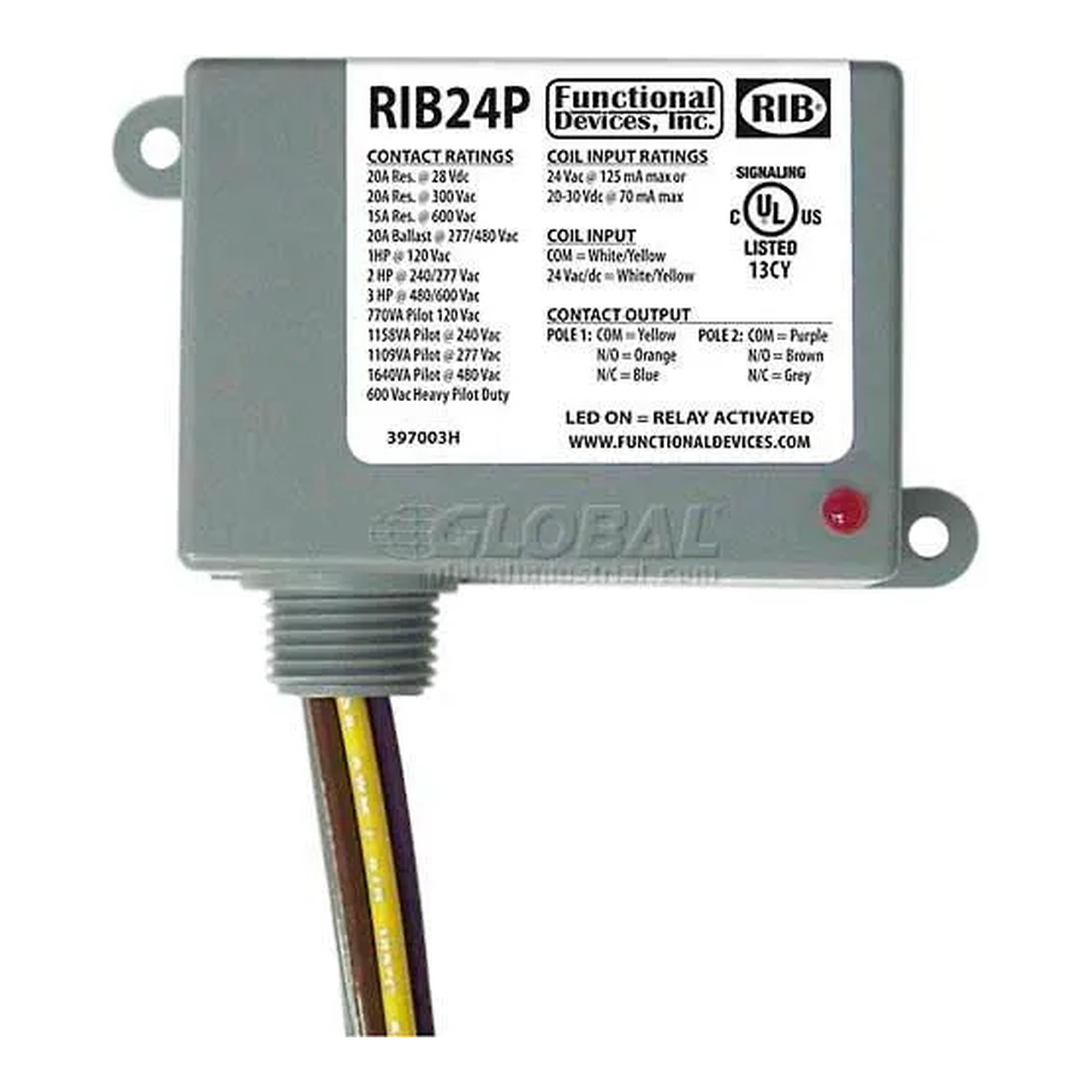 20A DPDT Enclosed Power Relay, 24VAC/DC