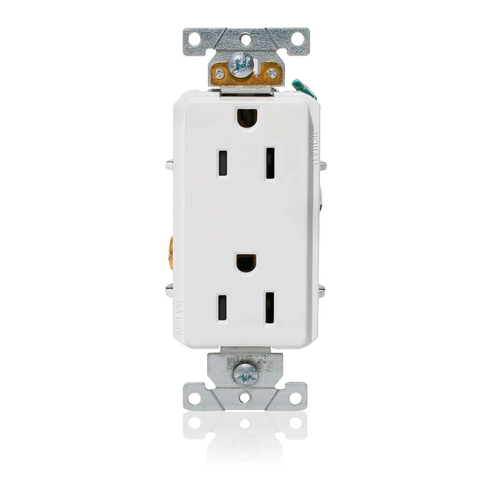 White commercial-grade Decora duplex receptacle